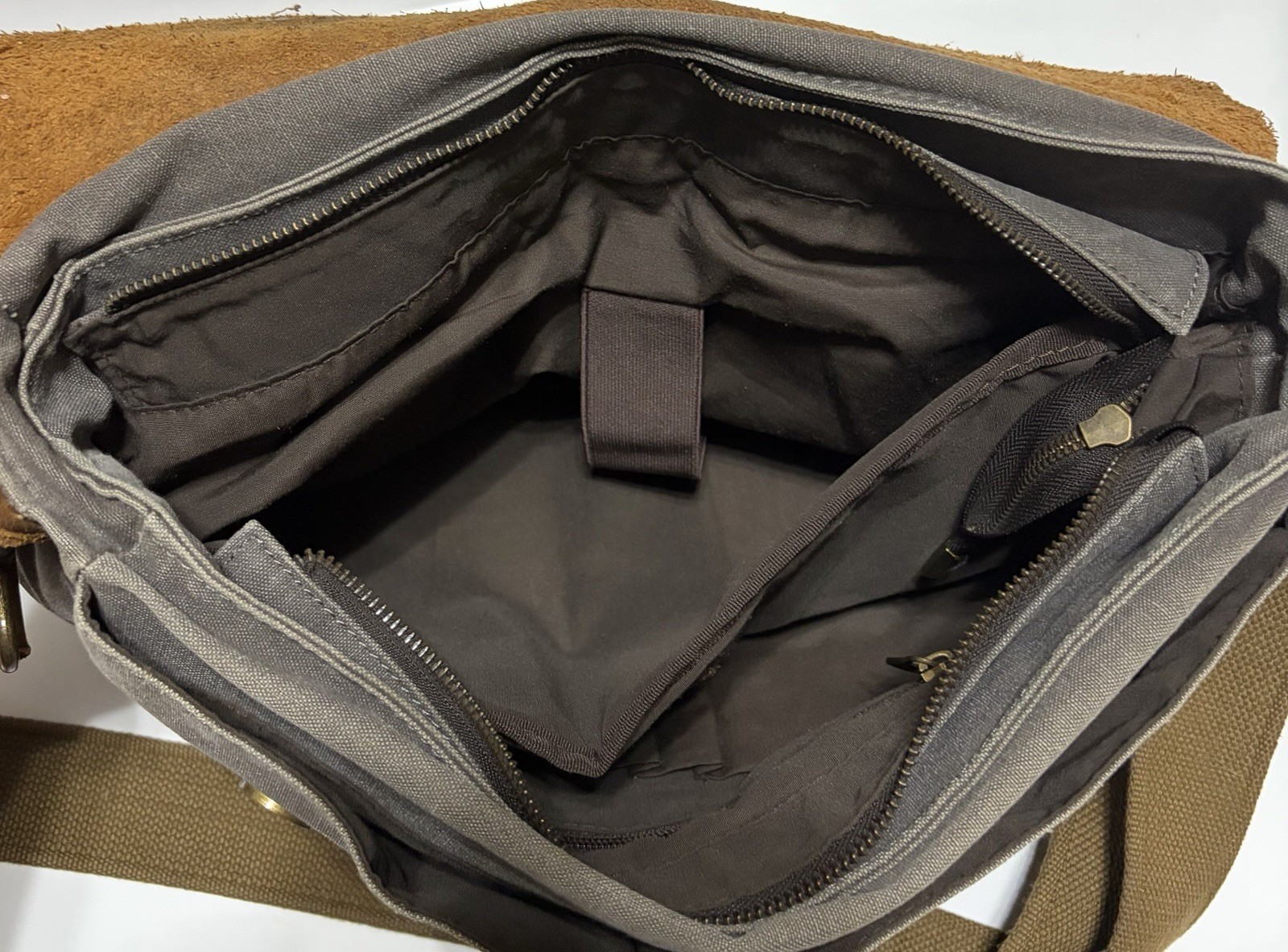 WOWBOX Leather Gray Canvas Messenger Bag Shoulder Bag