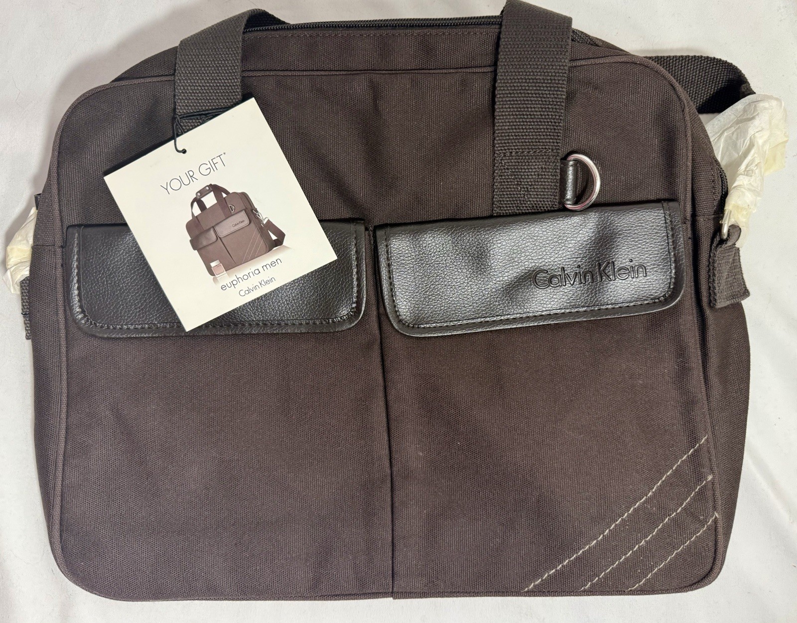NEW w/ Tags – Calvin Klein Briefcase Laptop Work Bag Crossbody Canvas Black