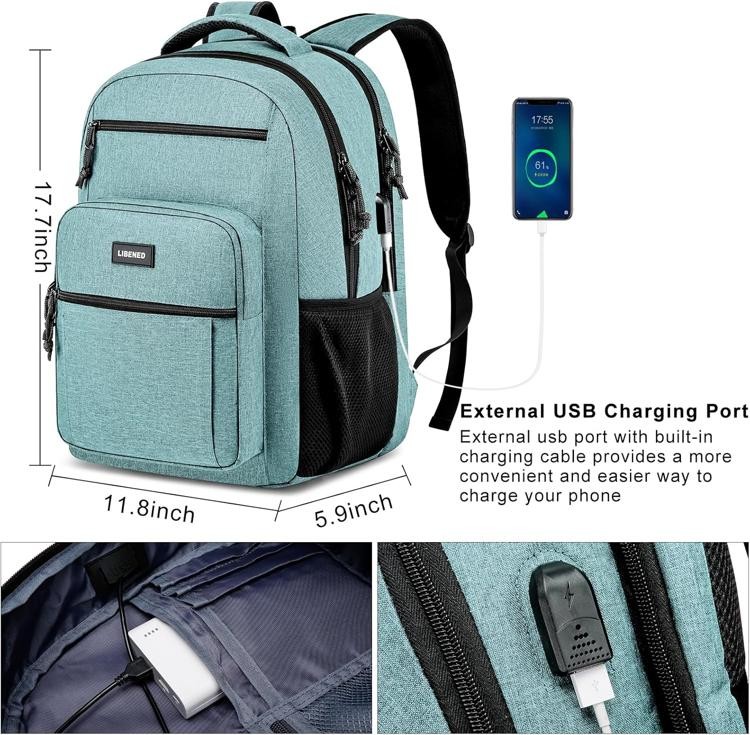 School Backpack, Bookbag, USB Charging Port, 15.6 in Water-Resistant Laptop Slee