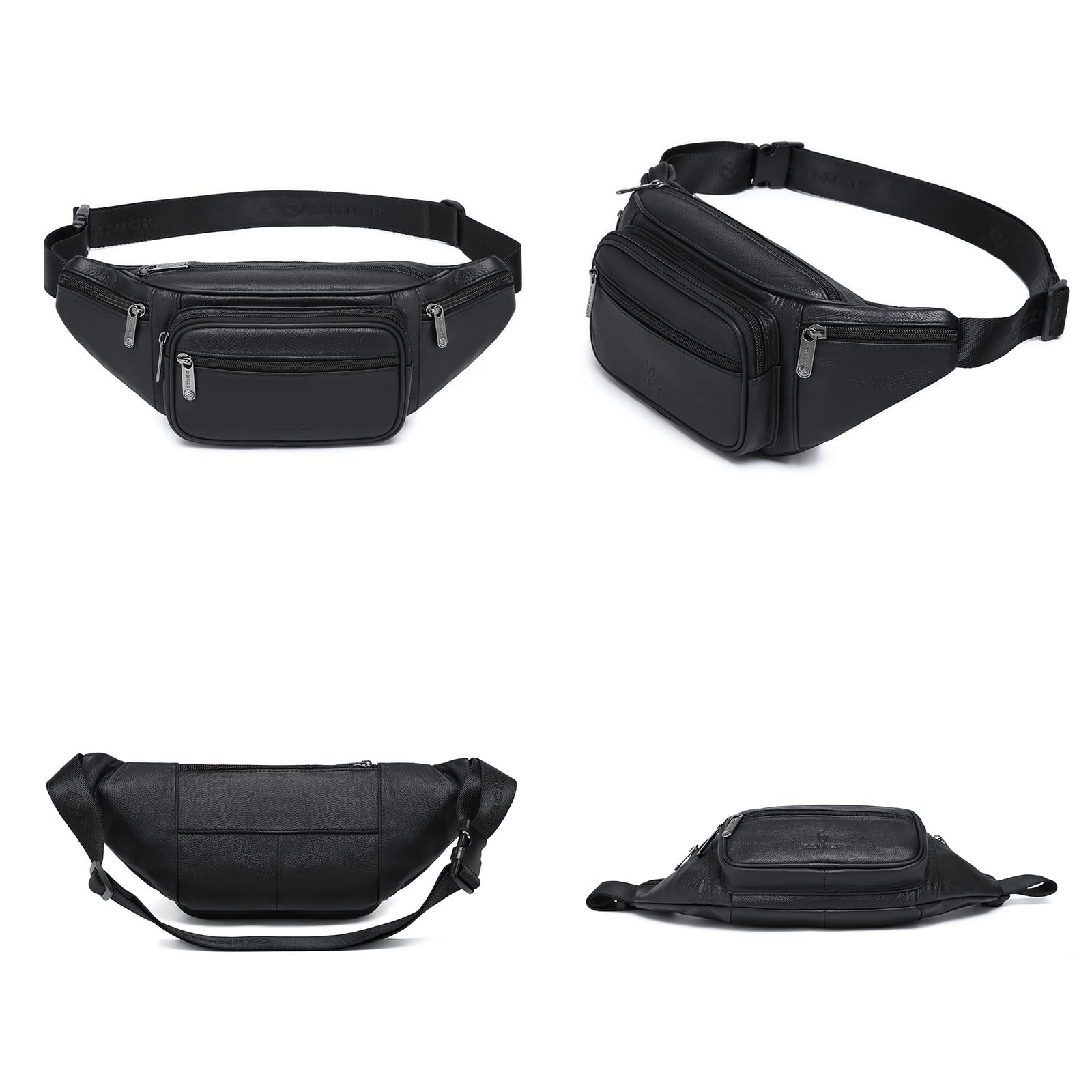 ZZNICK Genuine Leather Fanny Pack/Waist 14 x 2.5 x 5 inches, Black-861 Medium