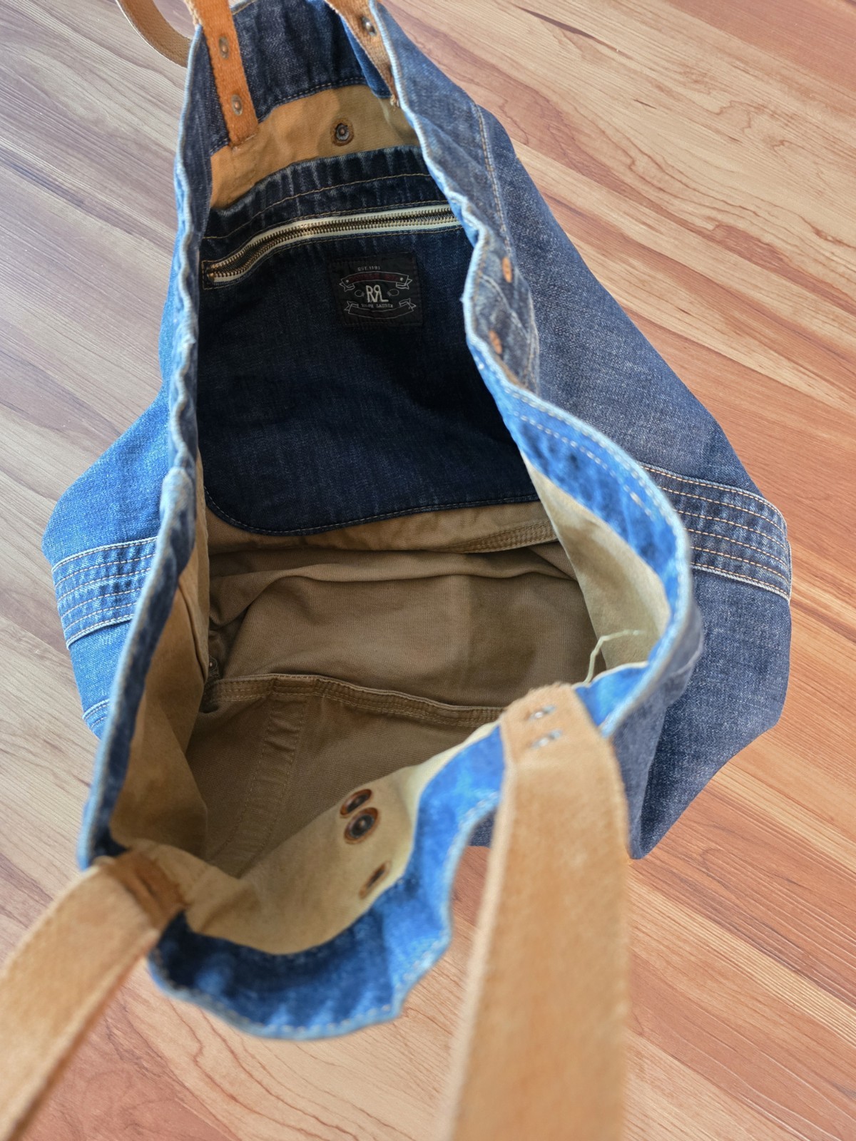 Double RL (RRL) Denim Tote Bag With Concho Strap