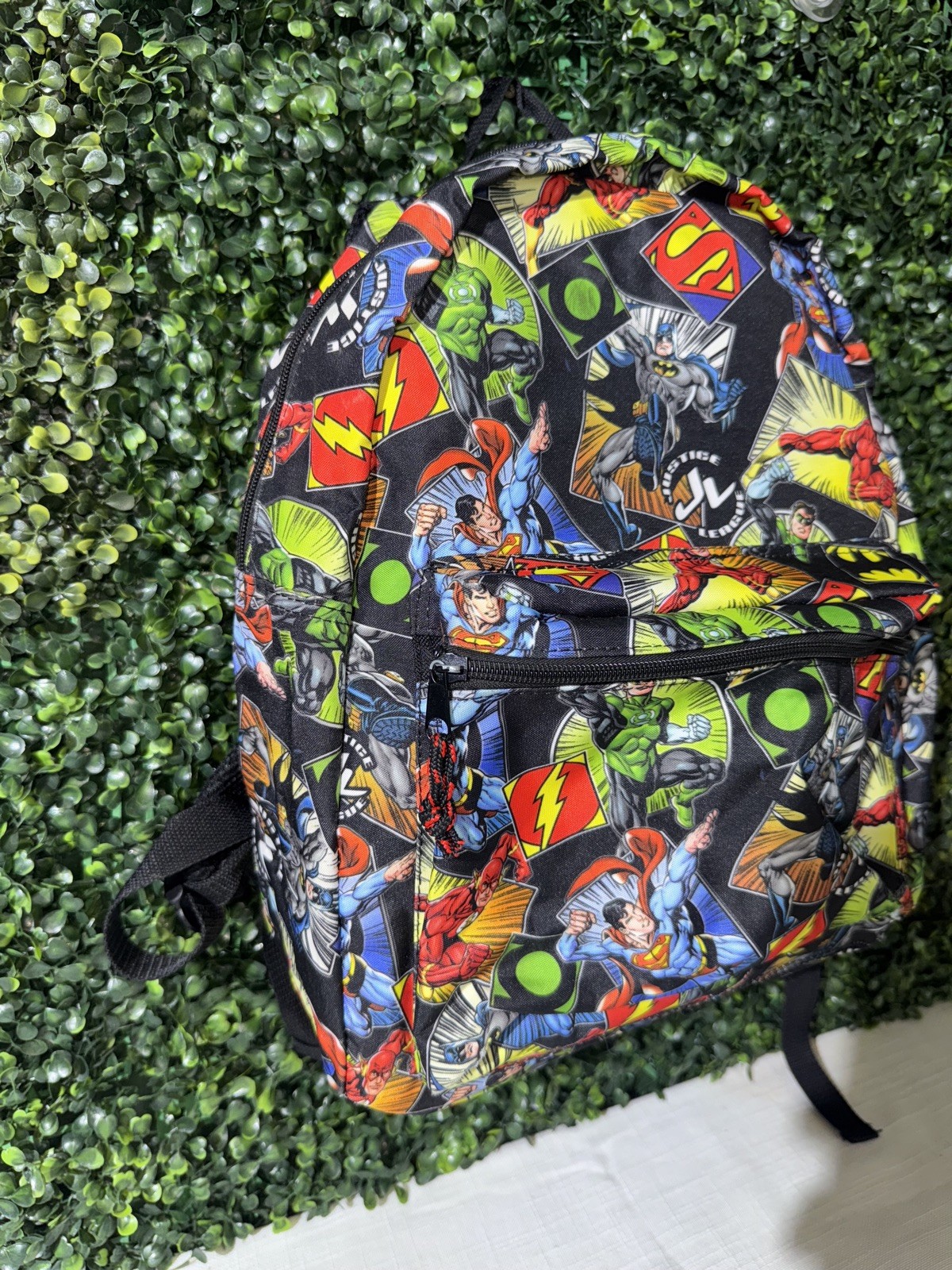 Justice League / Superman Batman Print Backpack /16″ School Book Bag / Pre-Owned