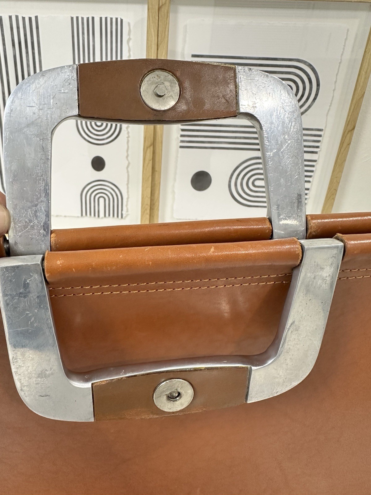 Vintage Bill Amberg Rocket Tan Briefcase Bag Metal Handle