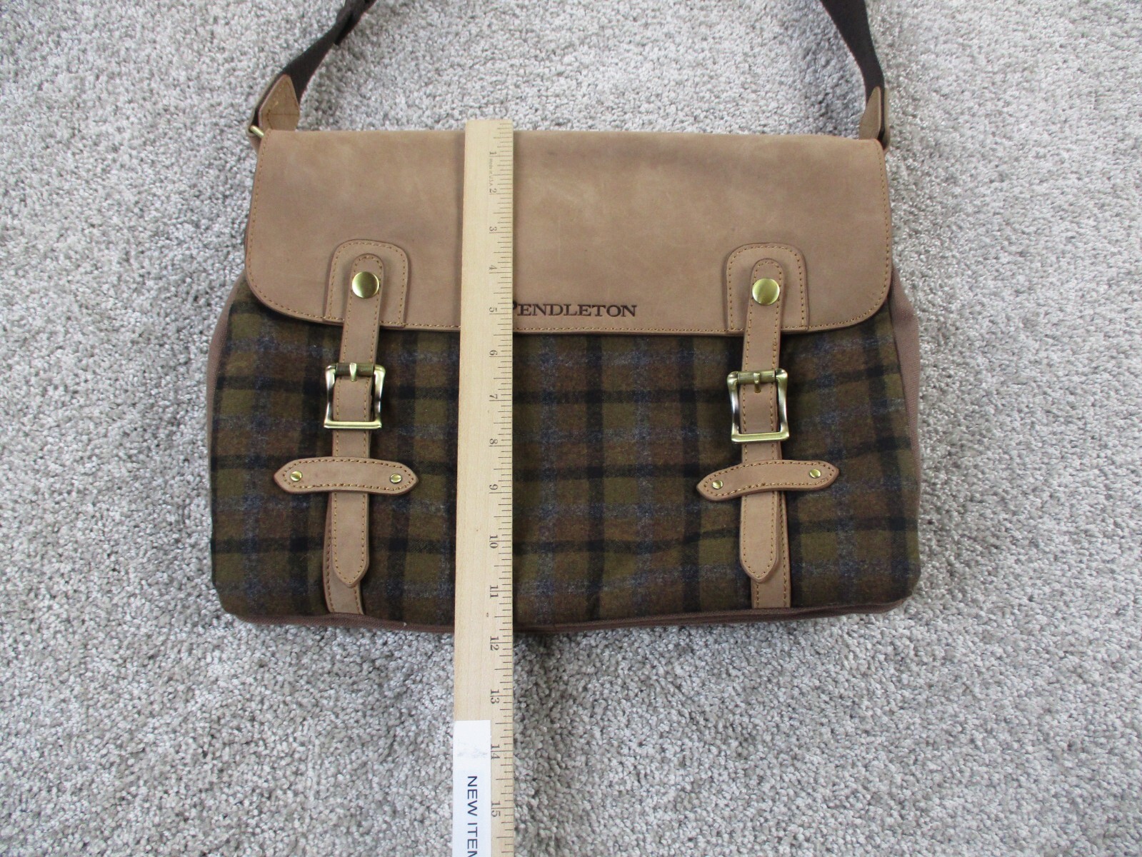 Pendleton Mens Wool Plaid Leather Messenger Bag Crosssbody Laptop School Travel