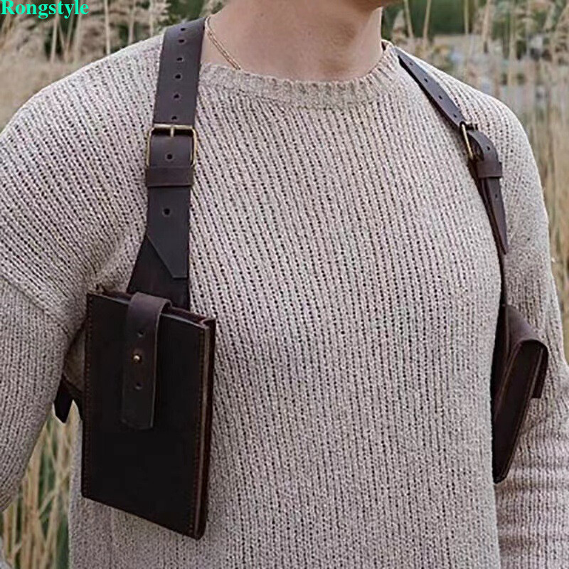 Shoulder Harness Bag Steampunk PU Leather Anti Double Wallet Underarm Bag Case
