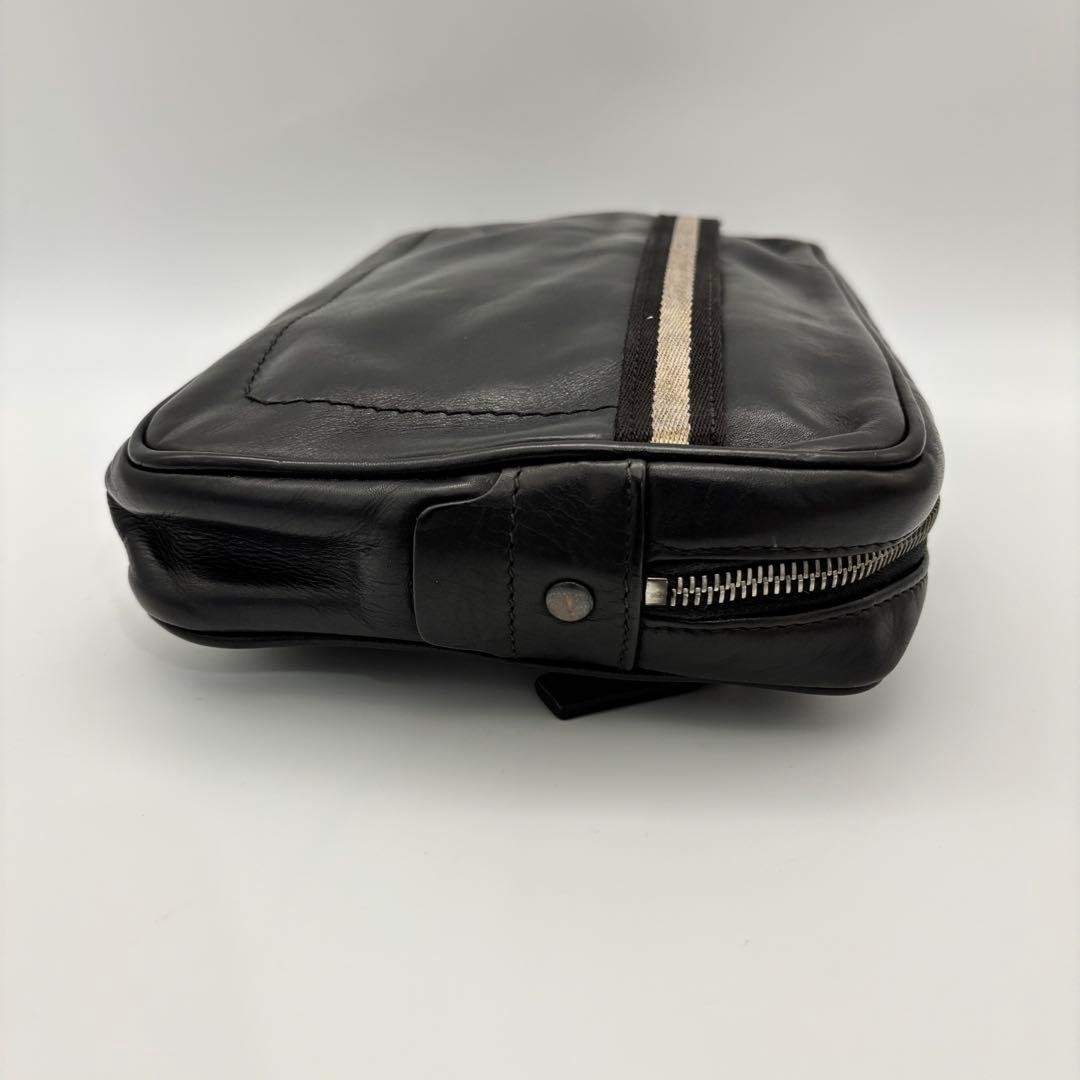 Authentic BALLY Black Leather Clutch Bag 16cm x 26cm x 4.5cm Second Hand