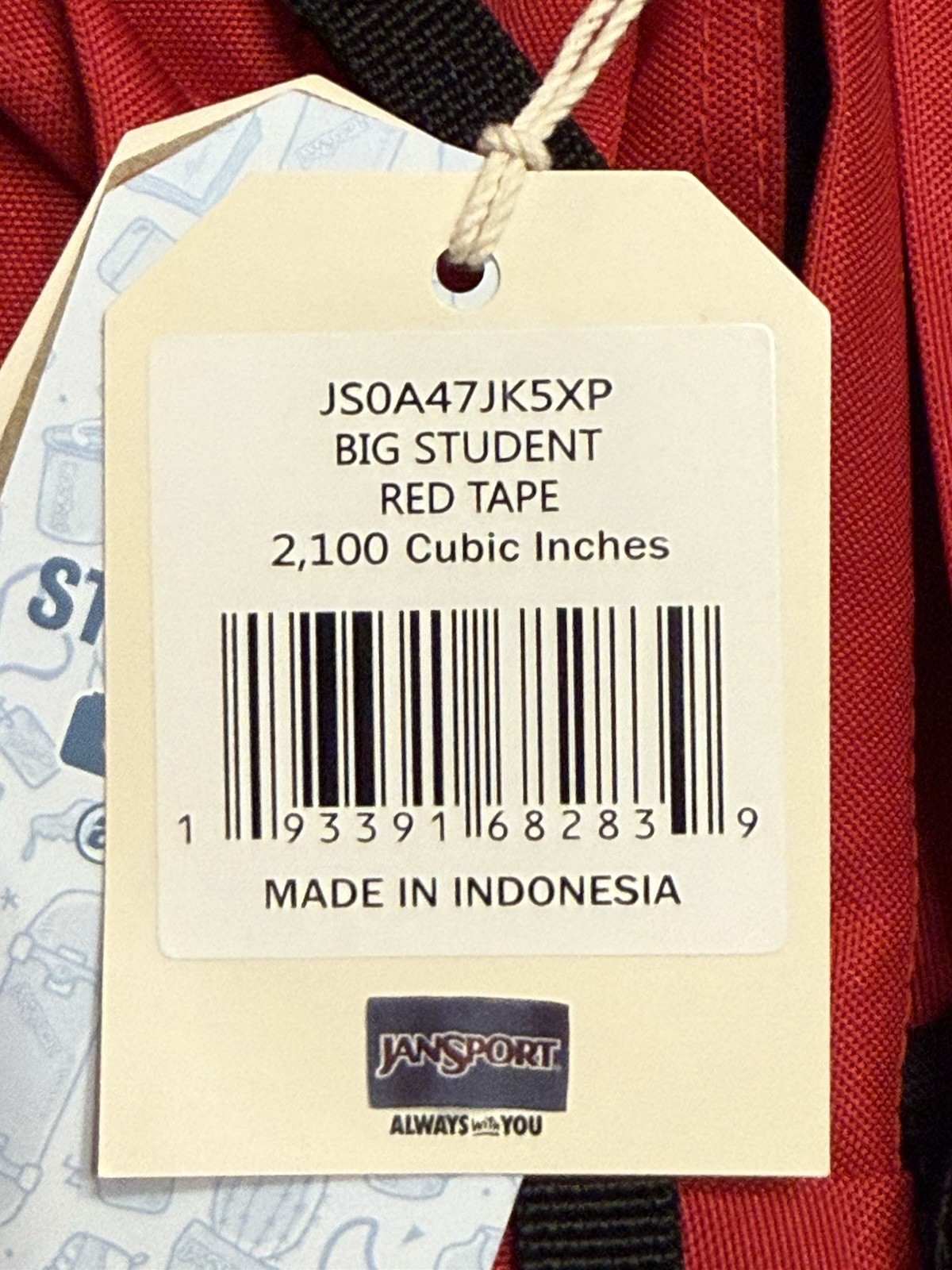 JanSport Big Student Laptop Backpack 34L 15” Laptop Sleeve Red Line NWT