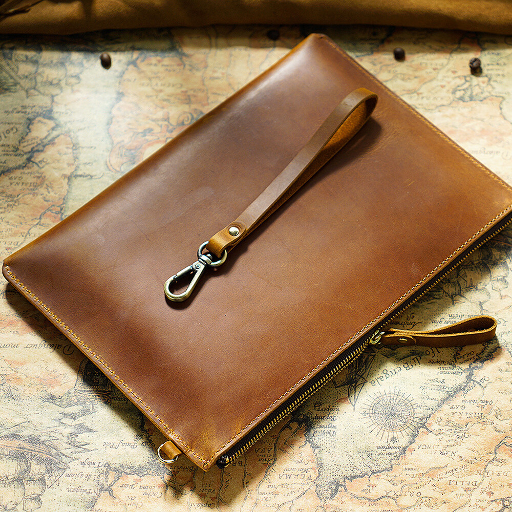 Men Genuine Leather Briefcase Wrist Clutch Wallet Organizer Tablet Bag For iPad