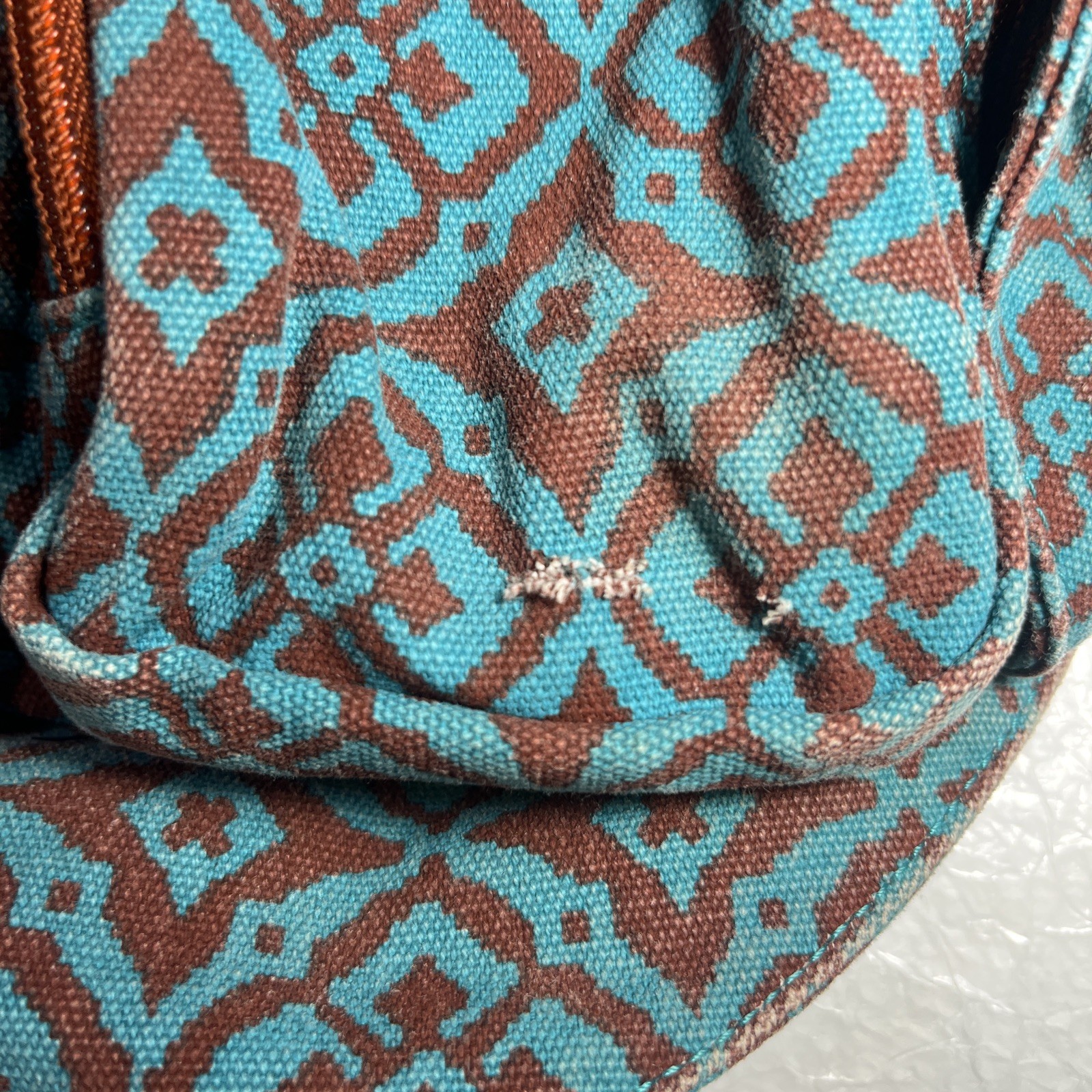 KAVU Rope Sling Bag Crossbody Desert Mosaic Backpack Teal Blue Brown Retired