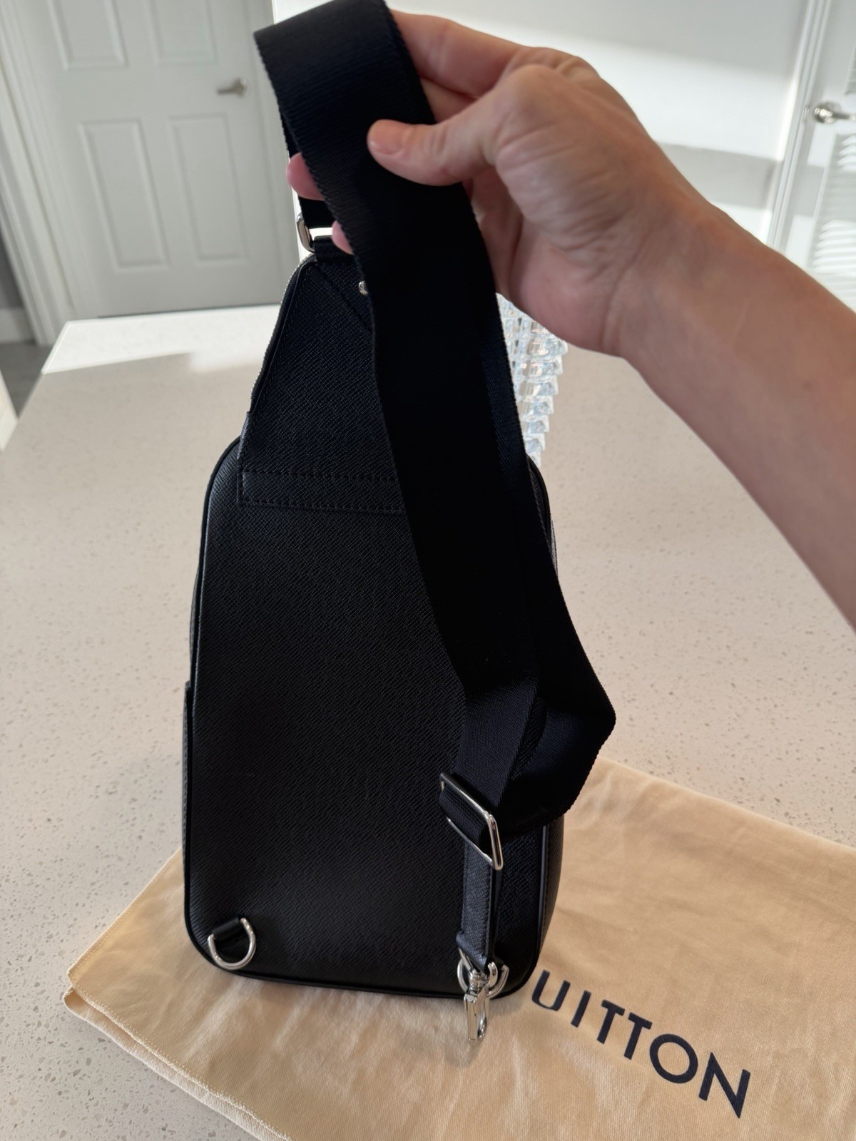 Louis Vuitton Black Crossbody Sling Bag Zip Closure Adjustable Strap Men