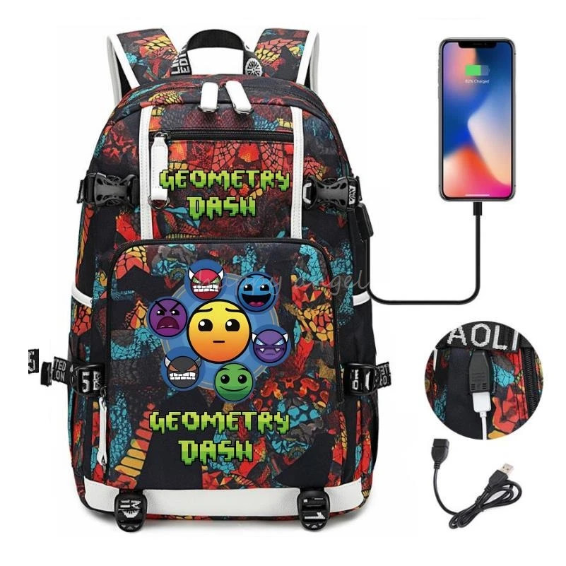 Geometry* Dash Printing Backpack Usb Charge School Bag Student Bookbag Backpacks
