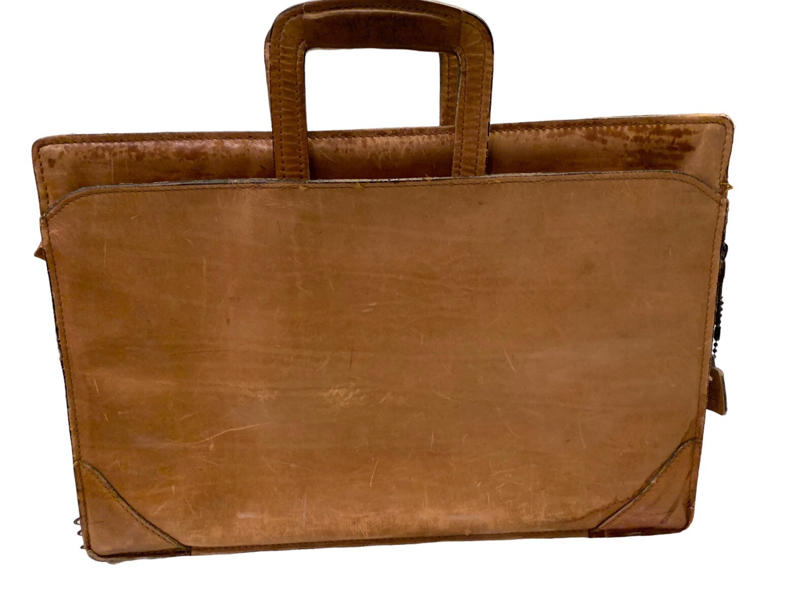 SCHLESINGER Brothers Vintage Cowhide Leather Briefcase Portfolio Brown Camel