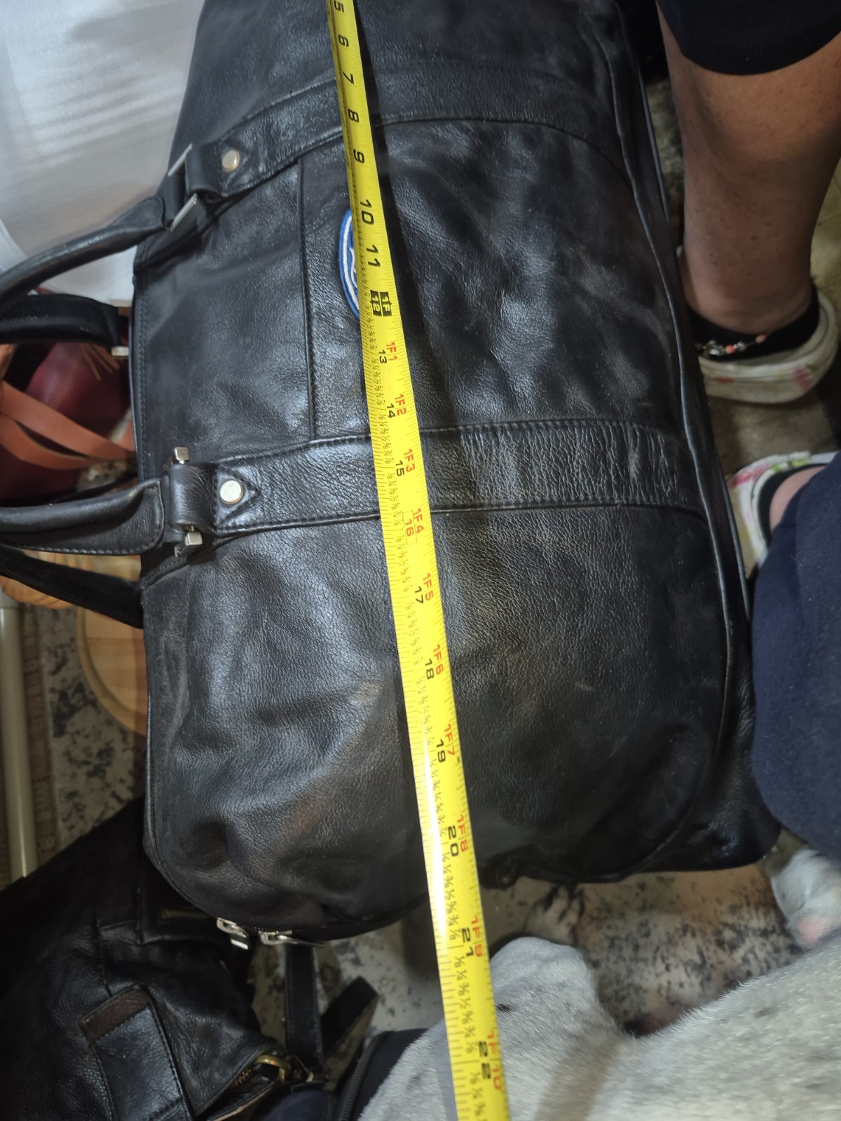 Vintage Very Large Ford Black Full Grain Leather Duffel Bag