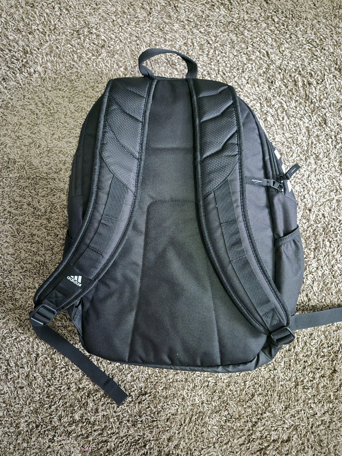 adidas Black Backpack White 3-Stripes Basketball Logo Zip Padded Adjustable