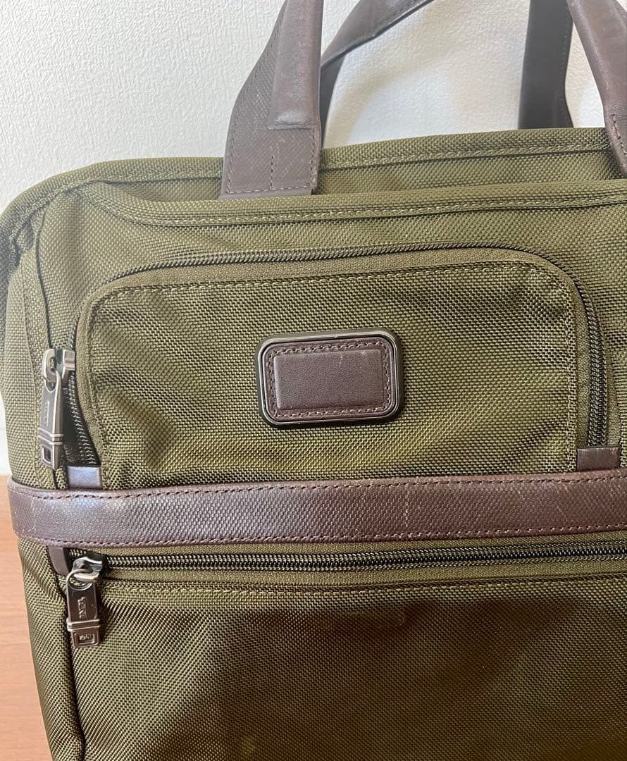 TUMI Alpha Expandable Business Bag 2Way Khaki Olive Nylon Leather PC Storage