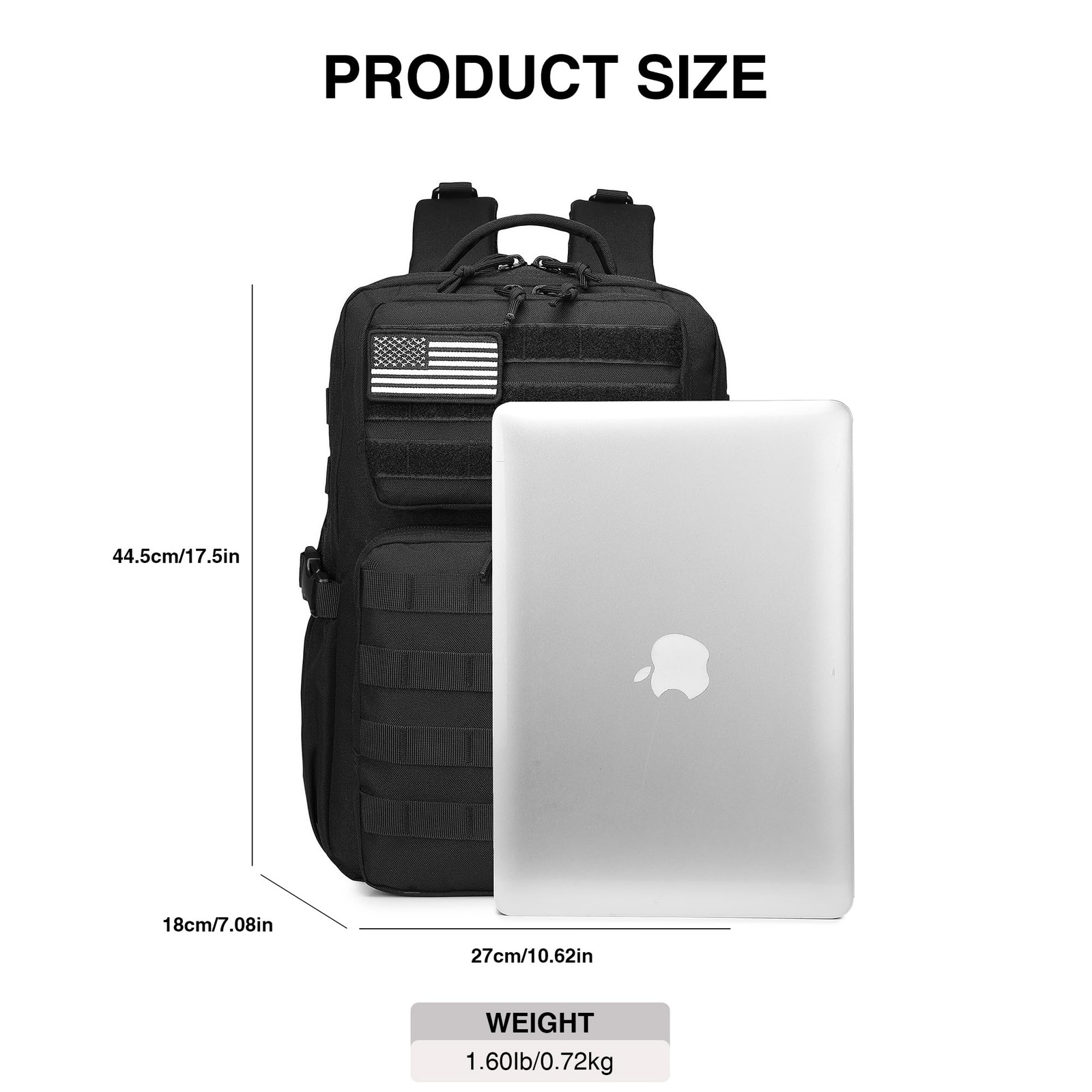 Wotony Military Tactical Backpack for Men Waterproof Daypack 3 Day (Black, 25L)