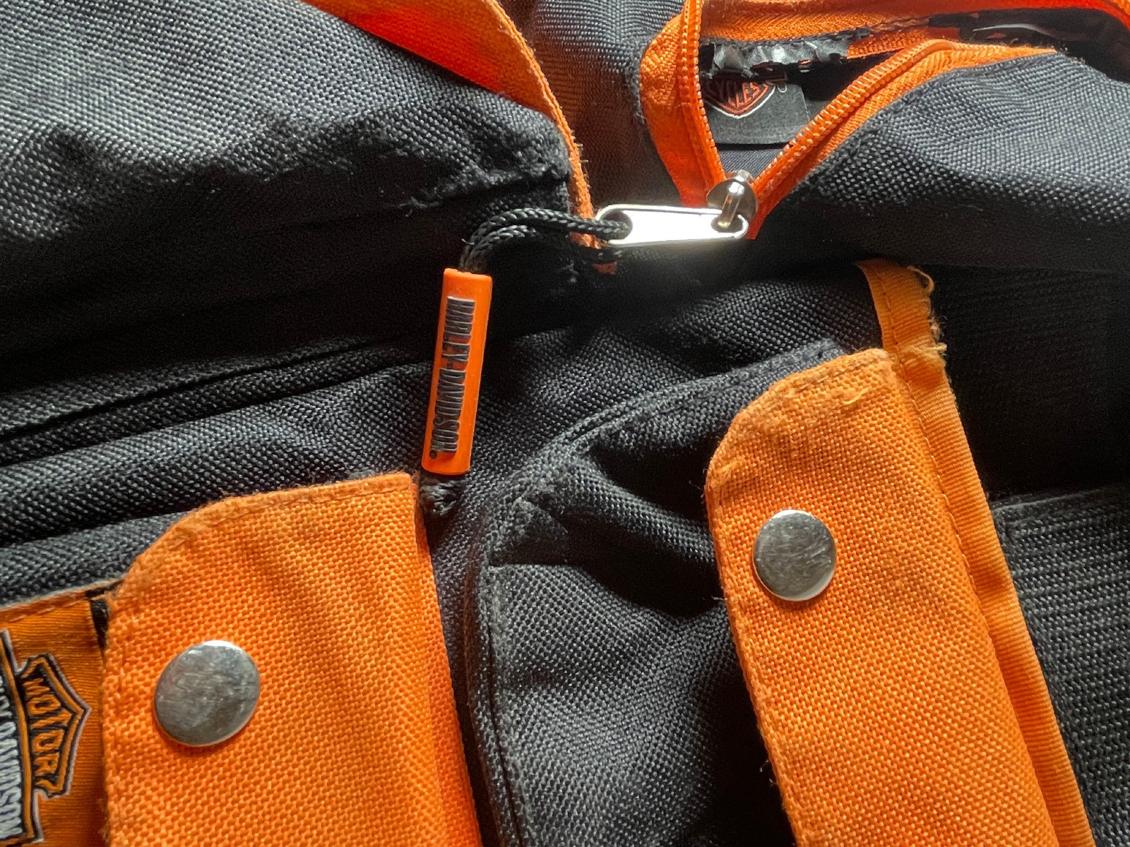 Harley Davidson Backpack 19 x 15 in Black Orange Zip Pockets Embroidered