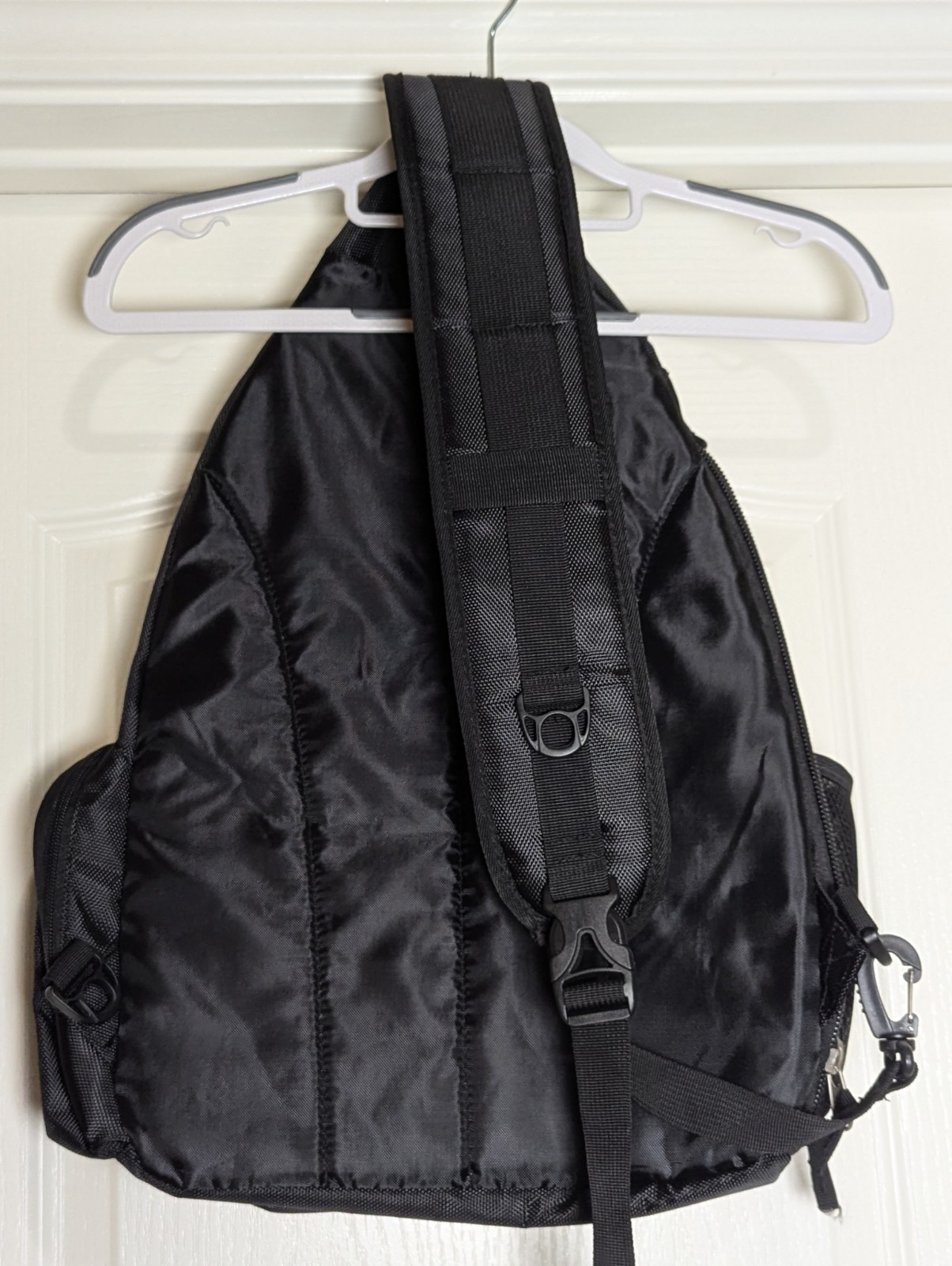 Sling Backpack Black 4 Pockets Padded Strap Nylon Adjustable Strap