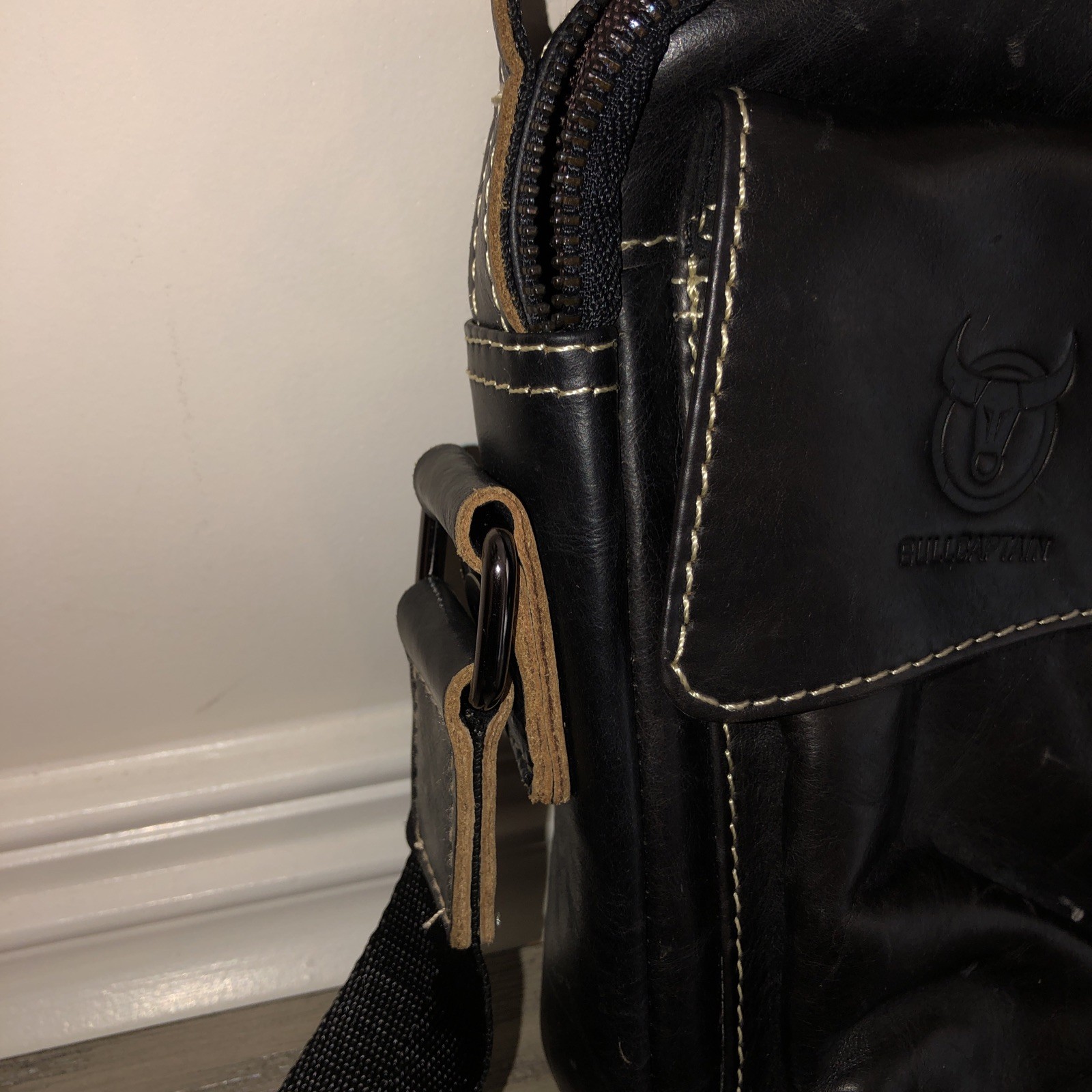 BULLCAPTAIN Leather Men Shoulder Bag Small Men Bag Vintage Casual Bag 9″