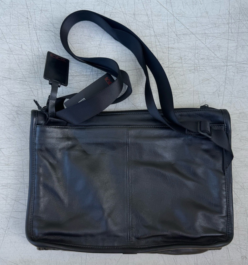 TUMI Alpha Leather Small Slim Flap Zip Crossbody Bag Briefcase Shoulder 92112DH