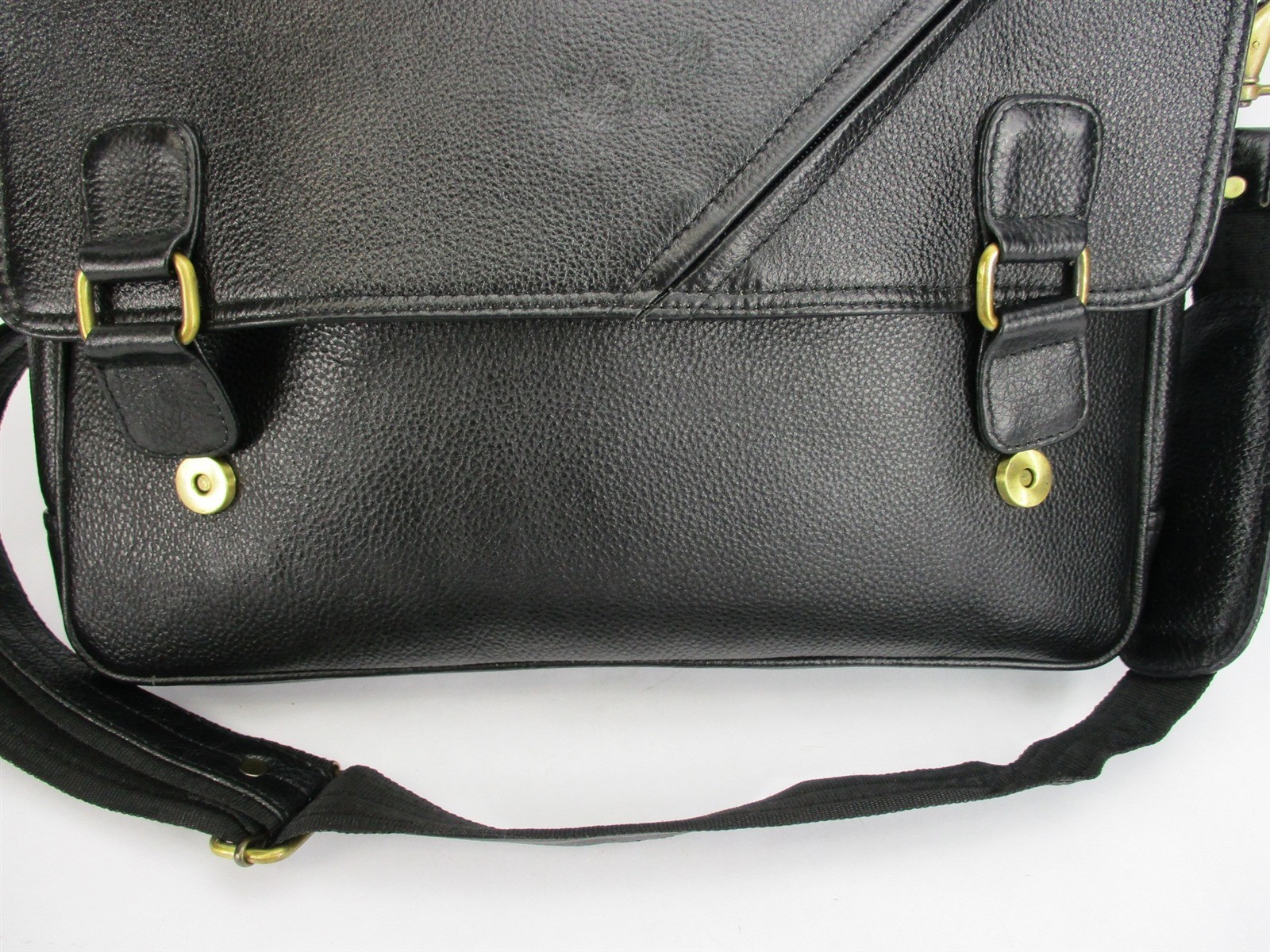 Genuine Grain Leather Messenger Shoulder Bag Briefcase Handmade Black 17x15x4″
