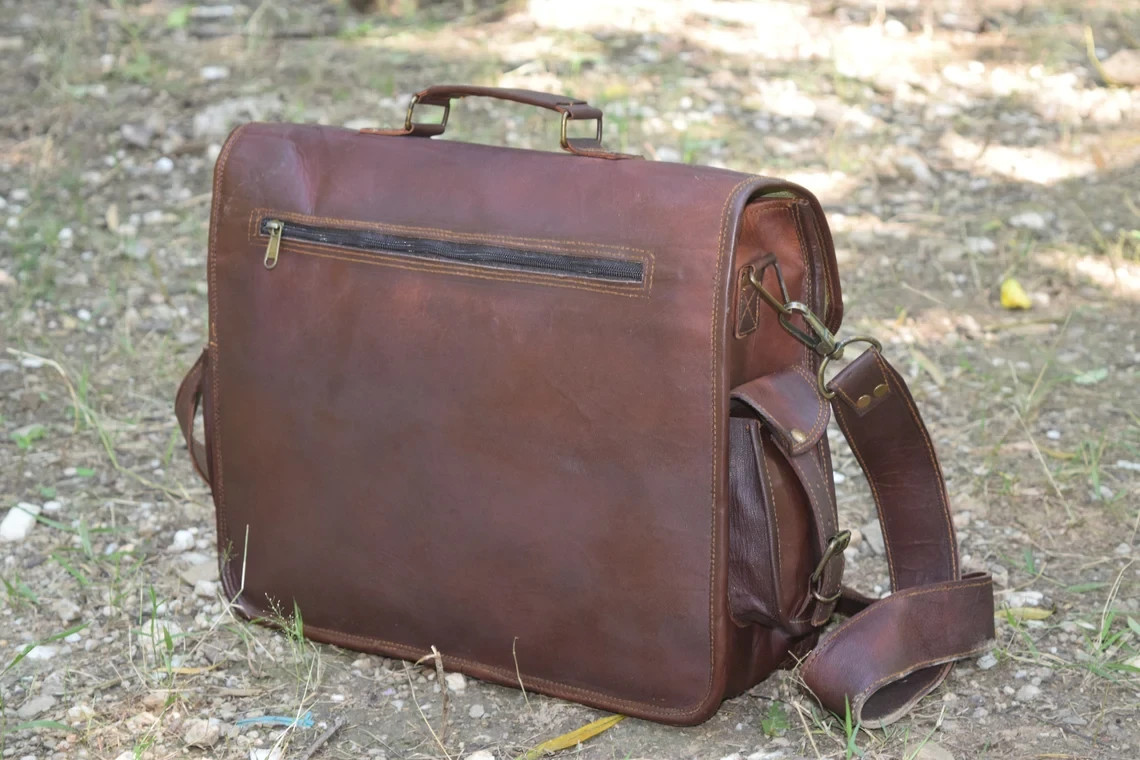 Men’s Genuine Leather Laptop Messenger Bag – Handmade Vintage Briefcase Satchel