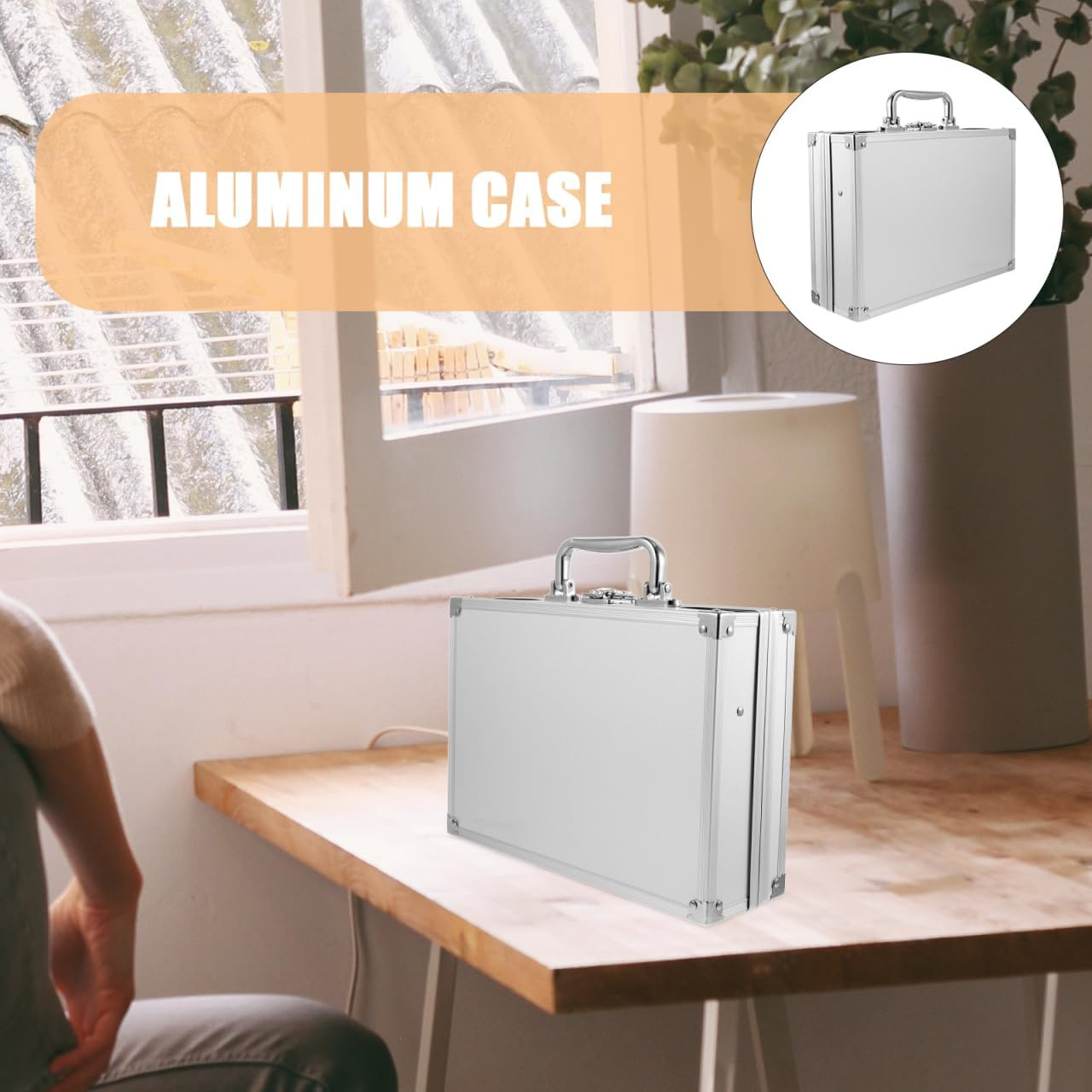 Aluminum Briefcase with Lock Silver Metal Storage Case Tool Box Carry Case