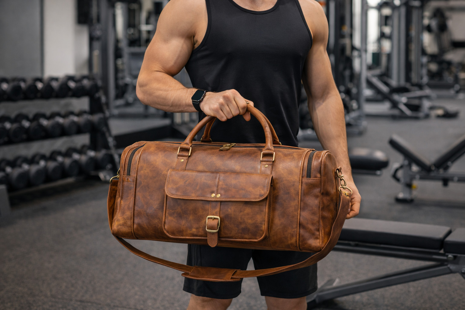 Authentic Leather Travel Duffel Bag Large Capacity Weekender Gym Luxury Spacious