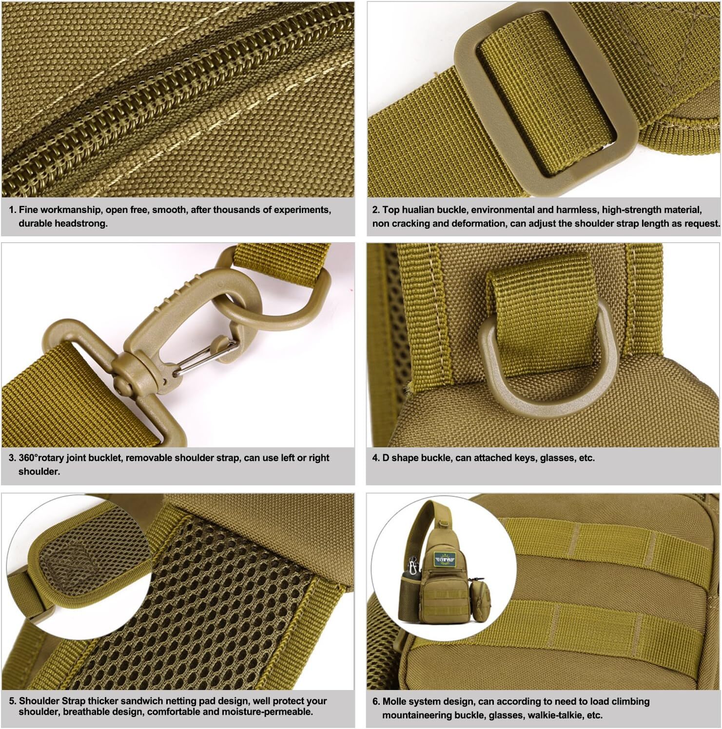 Men Backpack Tactical Sling Bag Chest Shoulder Fanny Pack Cross Body Molle Pouch