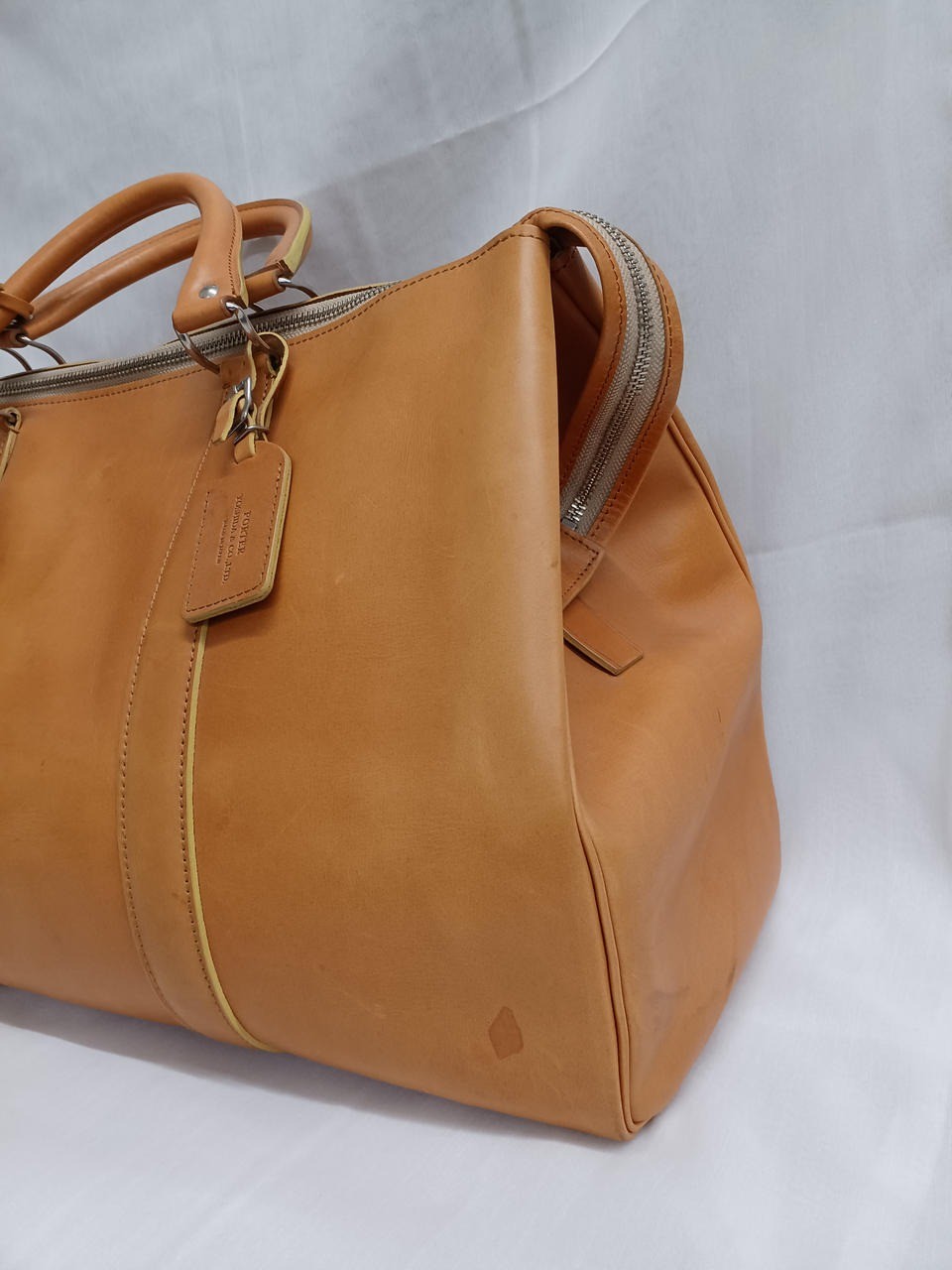 PORTER TAND Boston bag Camel Brown Leather Men Duffle bag Large capacity