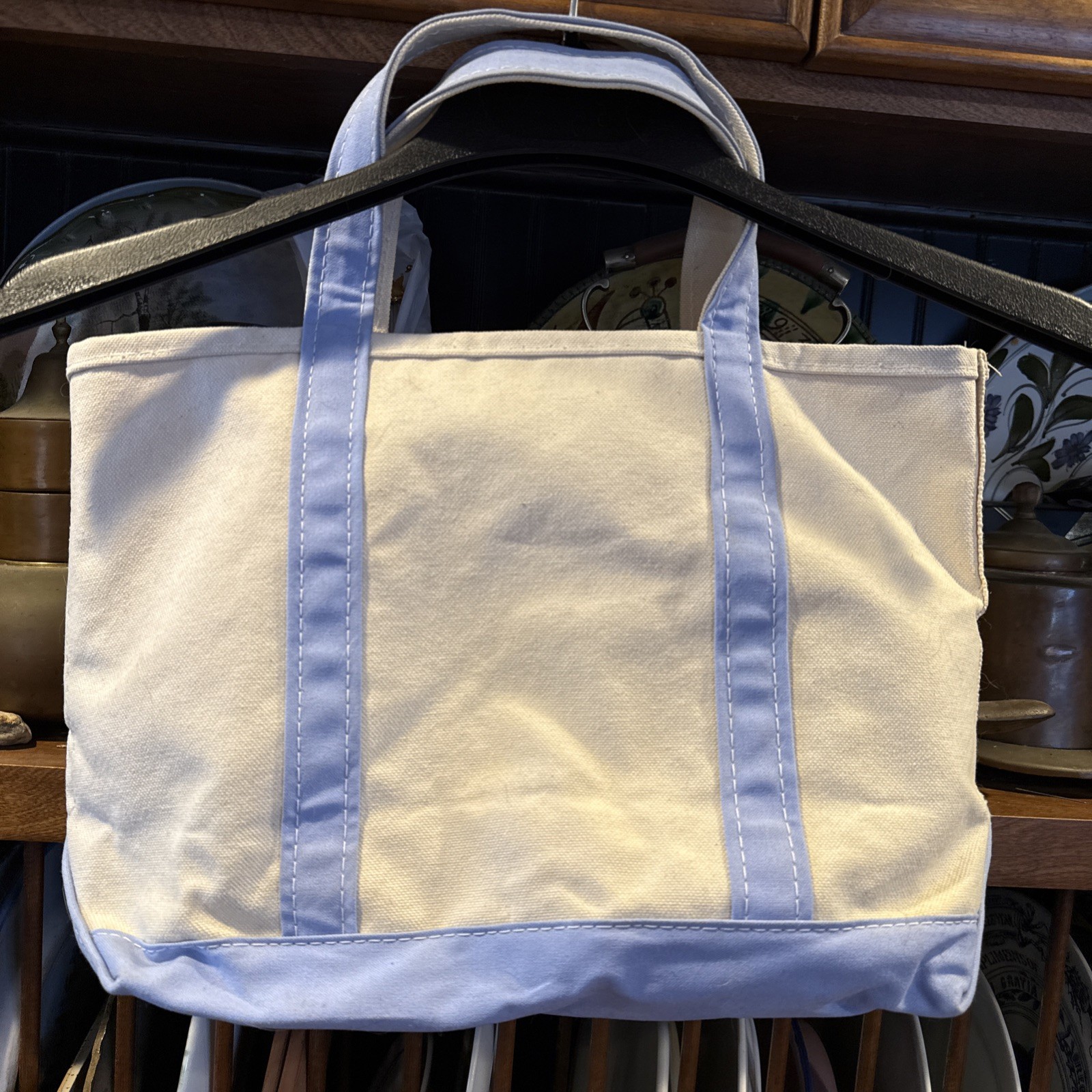 Vintage LL Bean Boat And Tote Black Trim Ivory Bag Canvas Medium 16″ x 11” A6