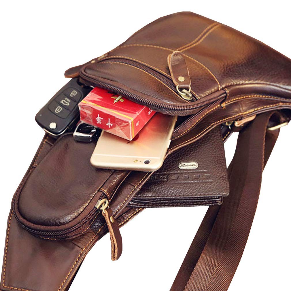Vintage Leather Sling Bag Backpack for Men Crossbody Shoulder Chest Daypack Back