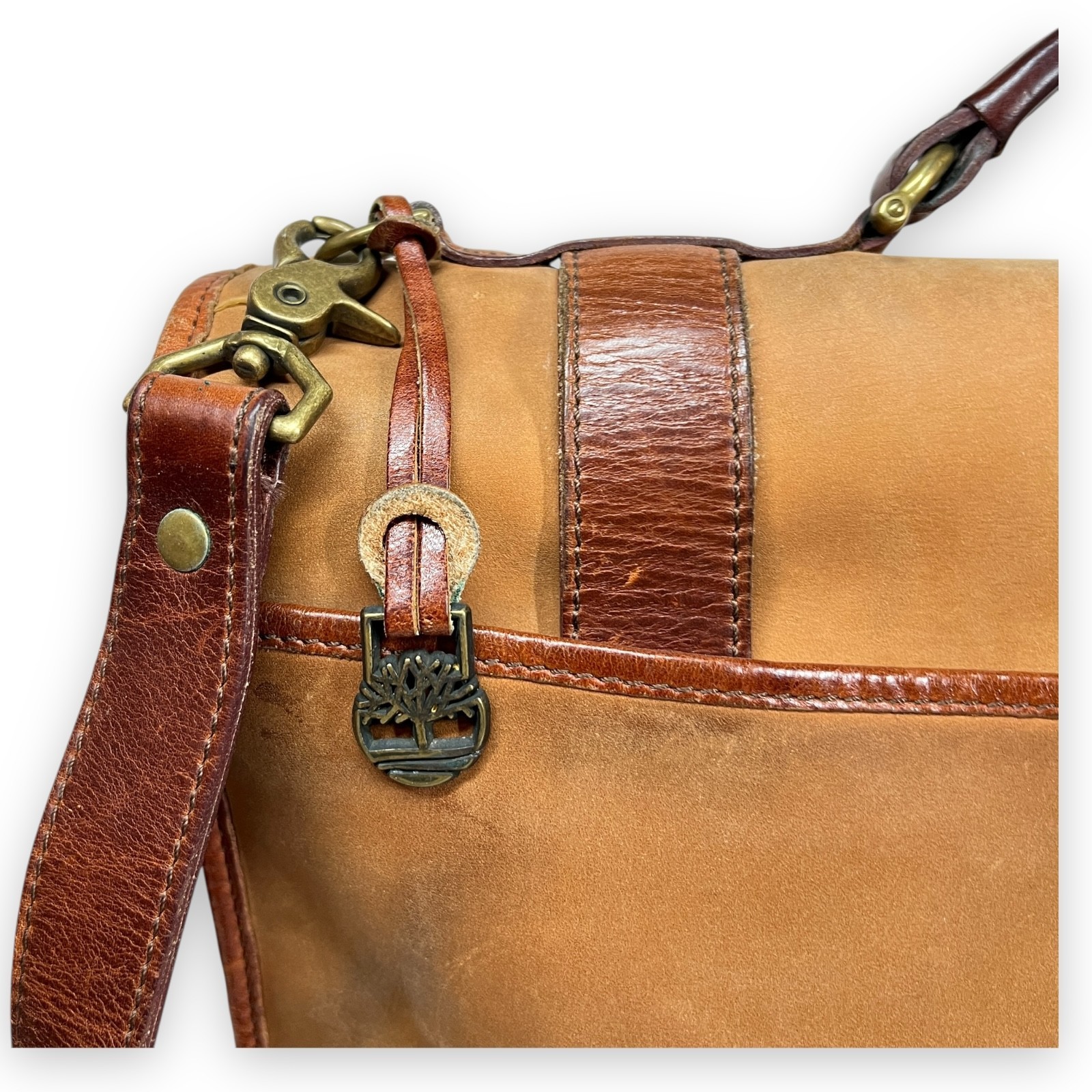 VTG Timberland Briefcase Men Tan Leathe USA Made Gorpcore Messenger Bag Heritage
