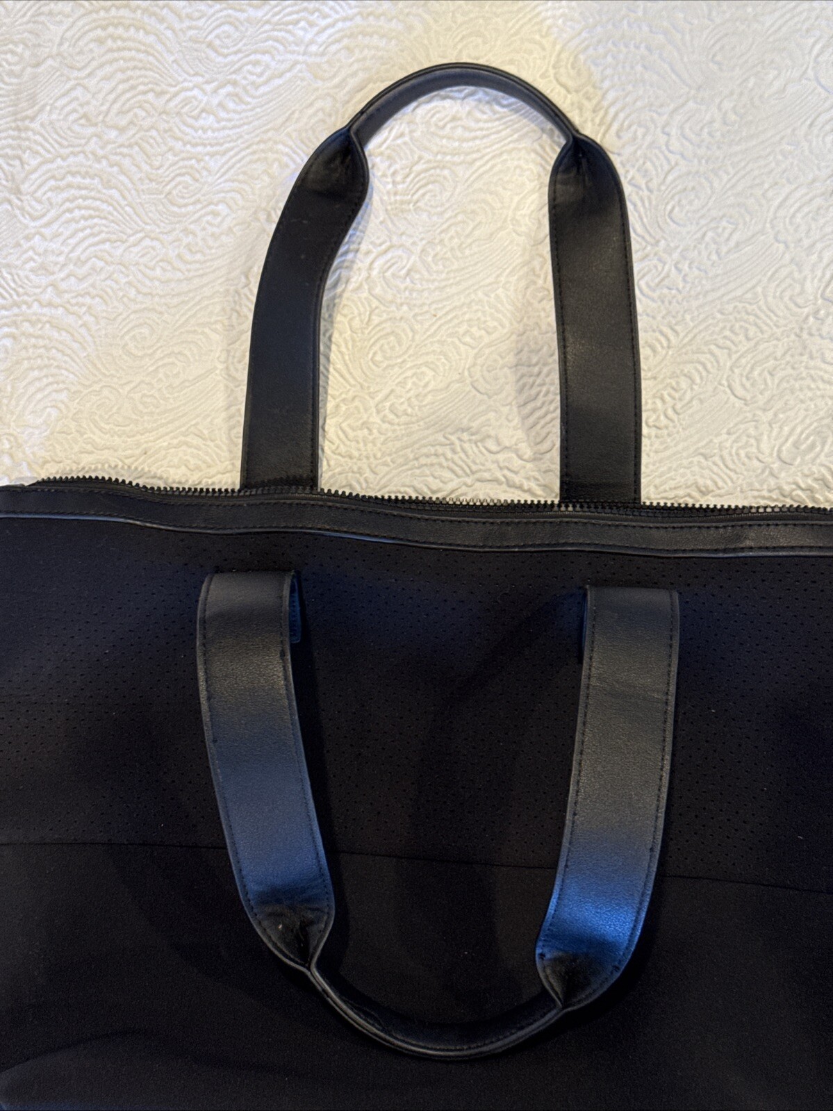 URBAN FIT EXPRESSION Canvas Tote Bag BLACK Shoulder Leather Handle Zipper Close