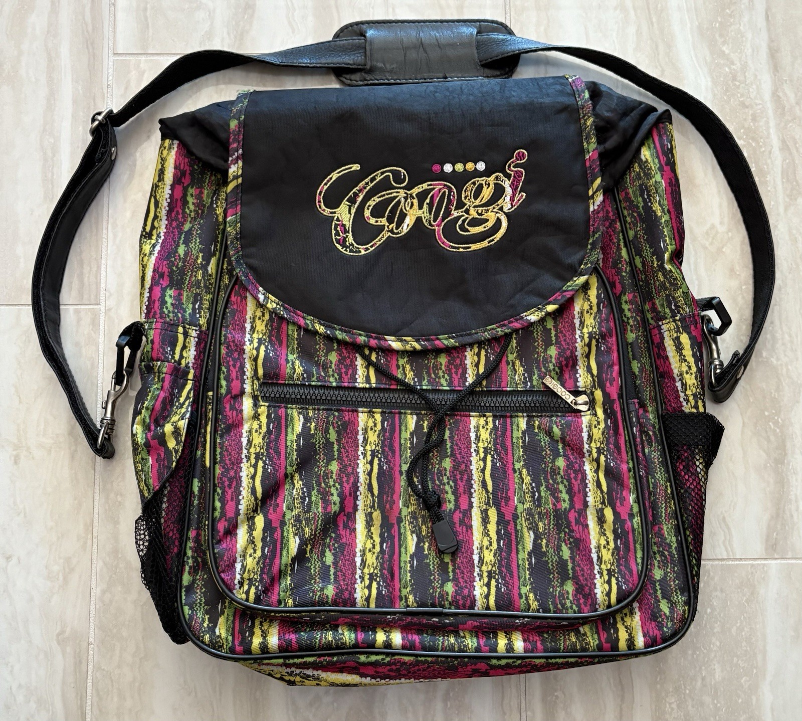 COOGI Vintage Striped Multicolor/Black Backpack Drawstring Zip Pockets