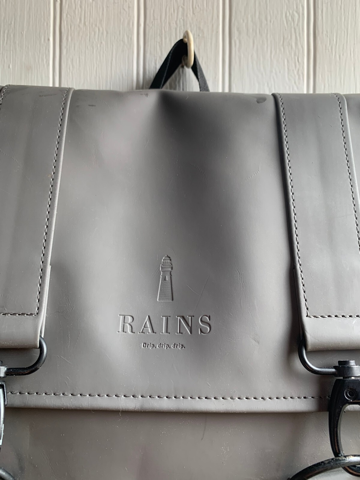 Rains MSN Gray Backpack Waterproof Minimalistic Carabiner Closure Laptop Pocket