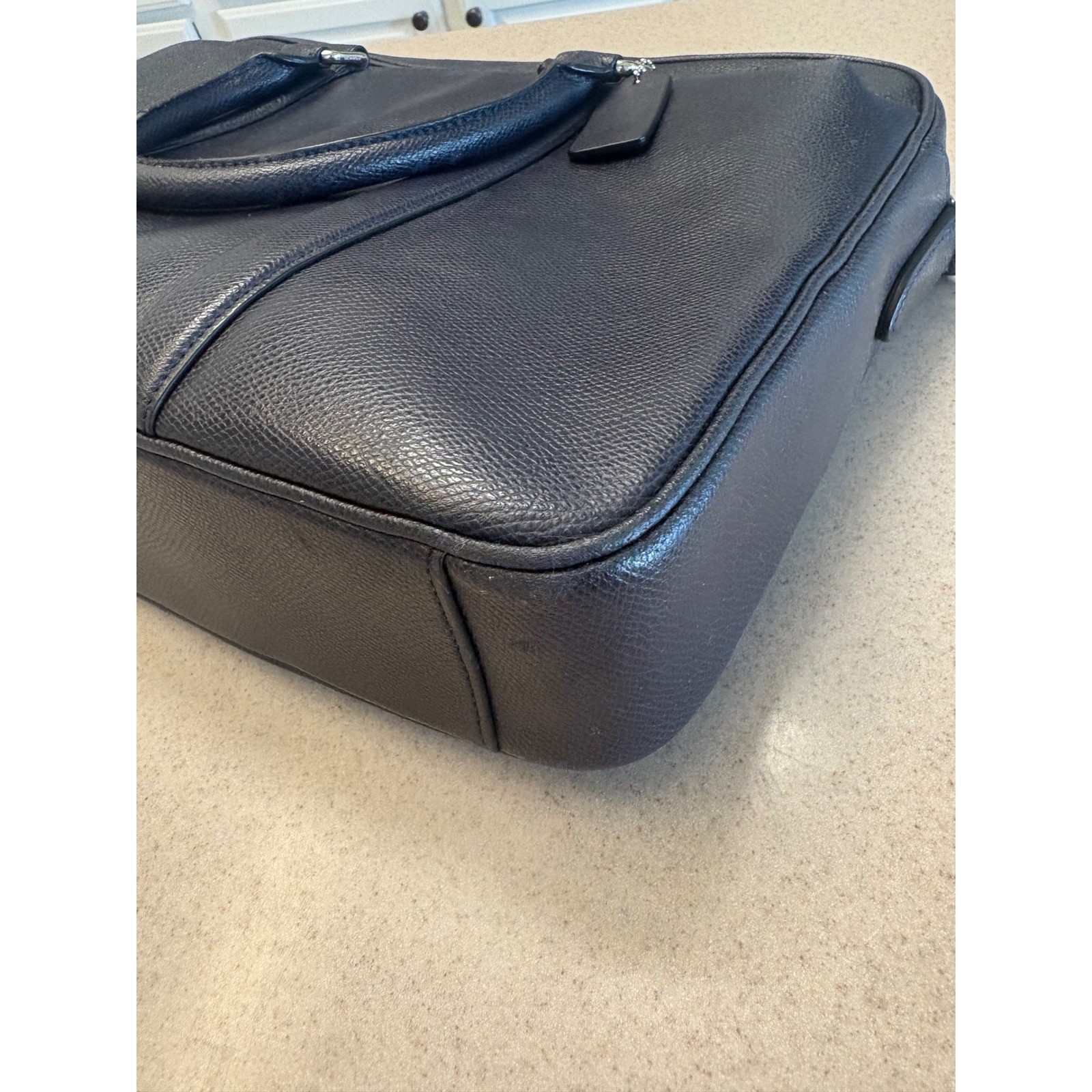 Coach Metropolitan Pebbled Leather Briefcase Laptop Bag Navy Blue Crossbody