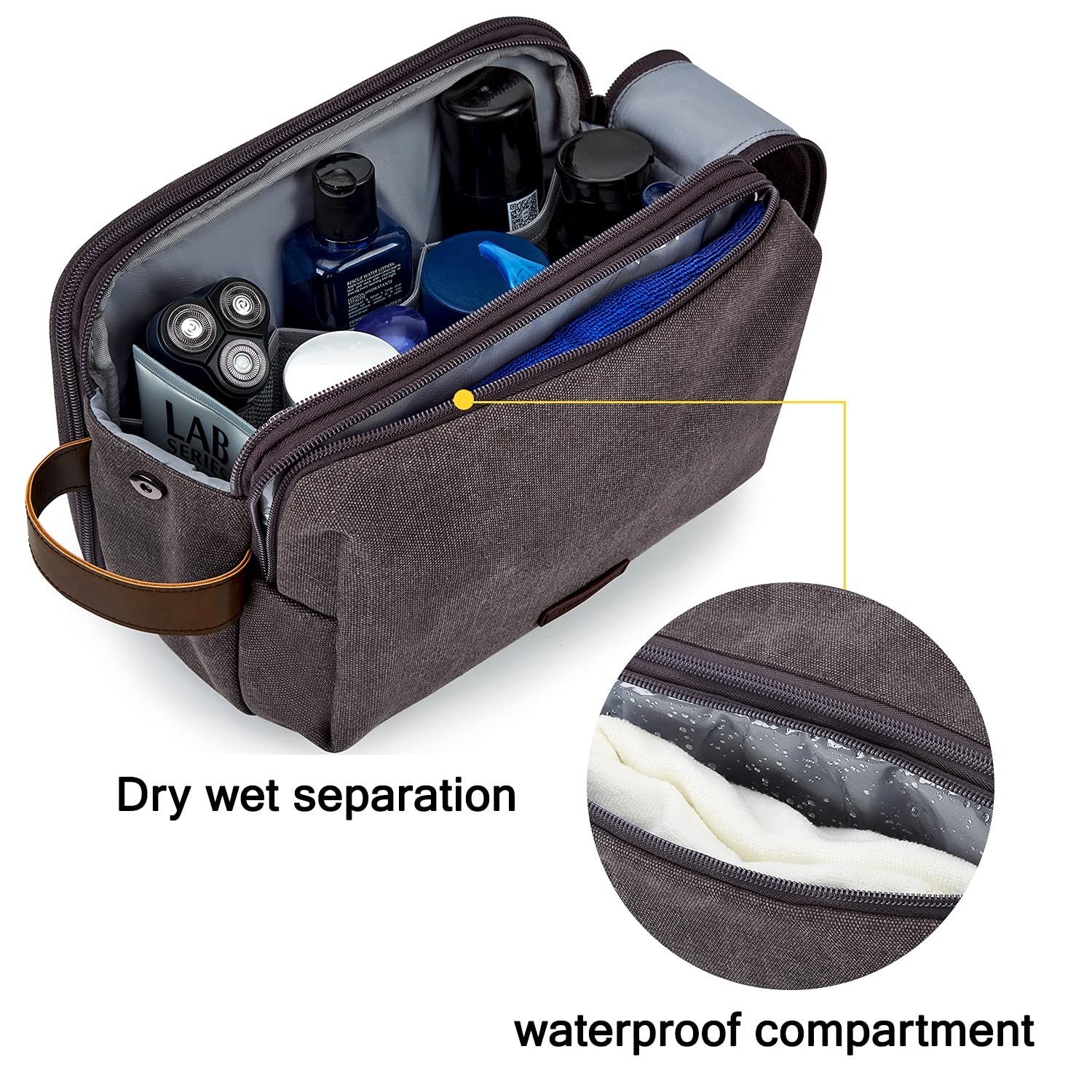 BAGSMART Toiletry Bag for Men, Canvas Travel Organizer Large, Grey