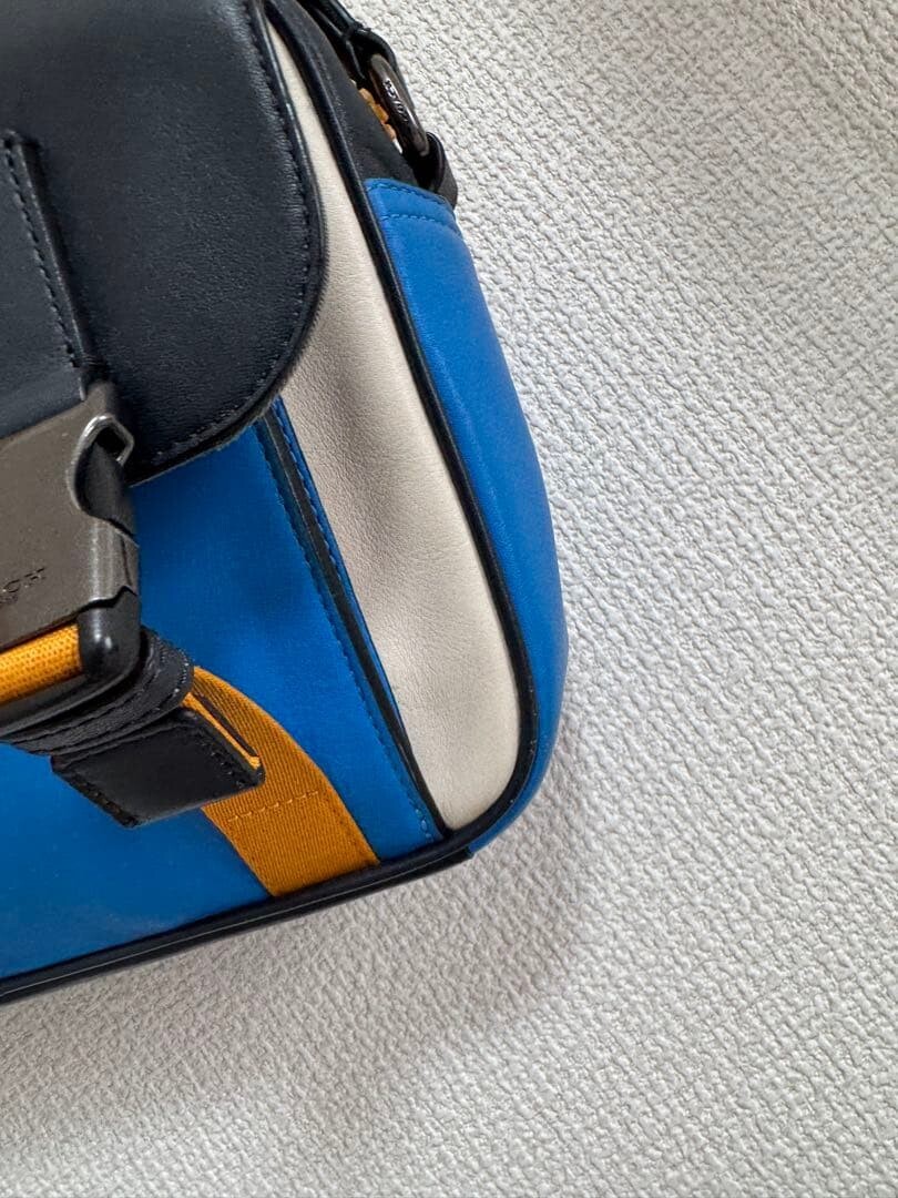 COACH Mens Track Crossbody Camera Bag Blue Black Colorblock Leather C9962 Zip