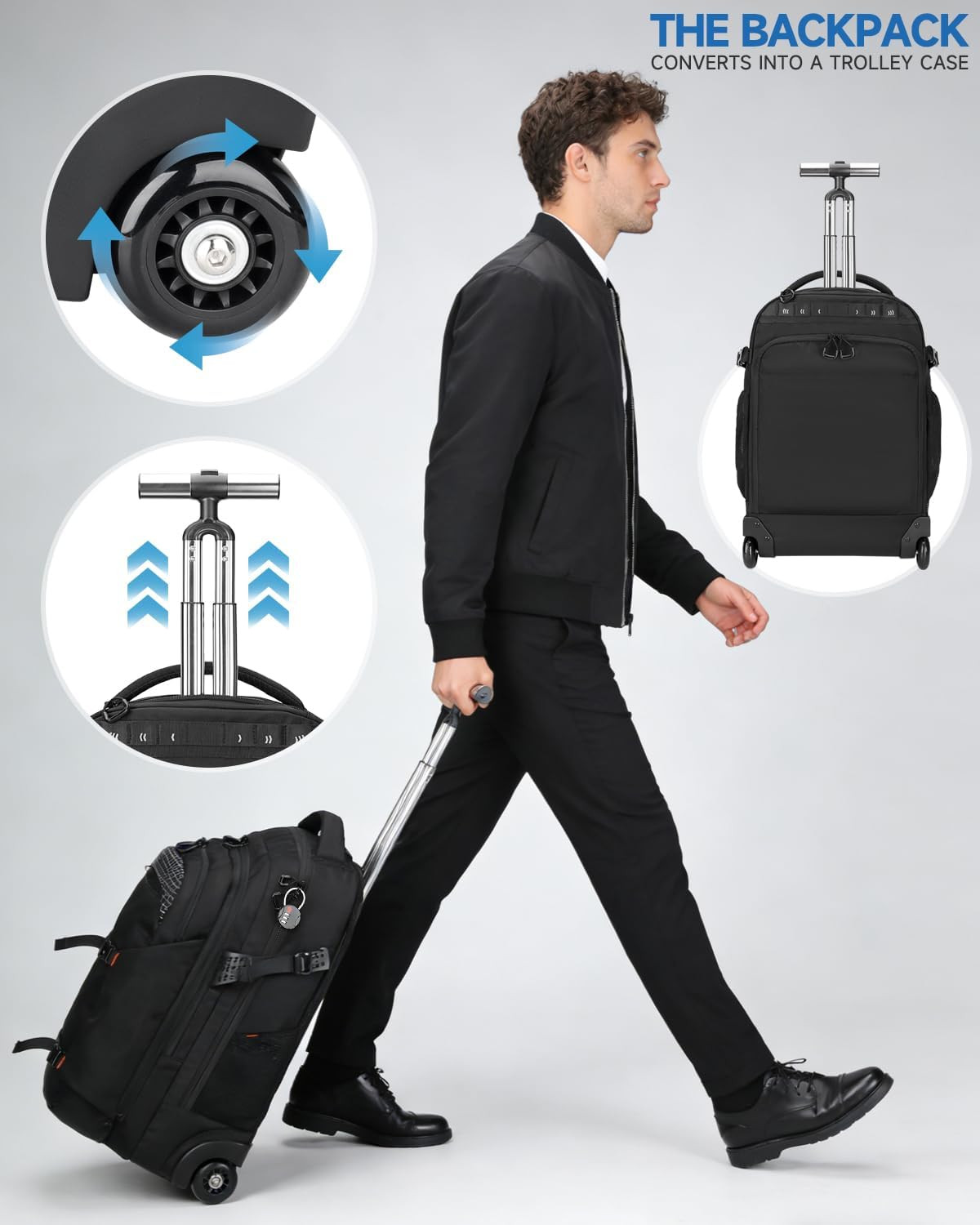 Rolling Backpack, 56L Large Backpacks with Wheels-Splits into Daypack & Laptop B