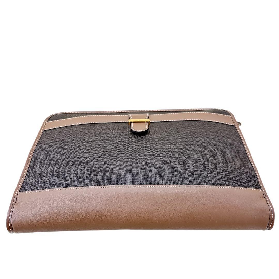 Dunhill Dark Brown PVC Leather Clutch Bag Men’s Size 28cm Authentic