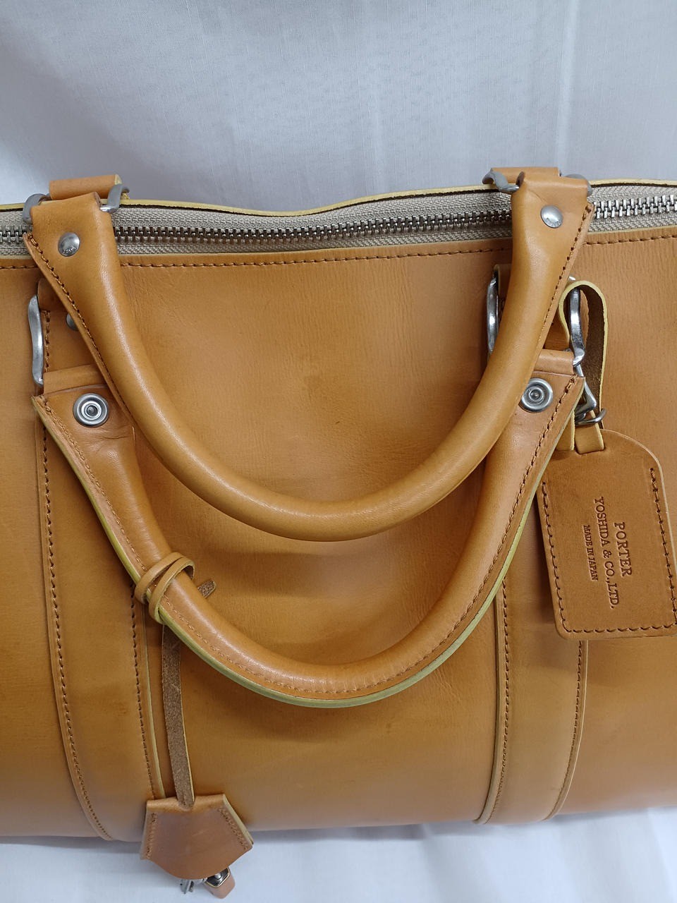 PORTER TAND Boston bag Camel Brown Leather Men Duffle bag Large capacity