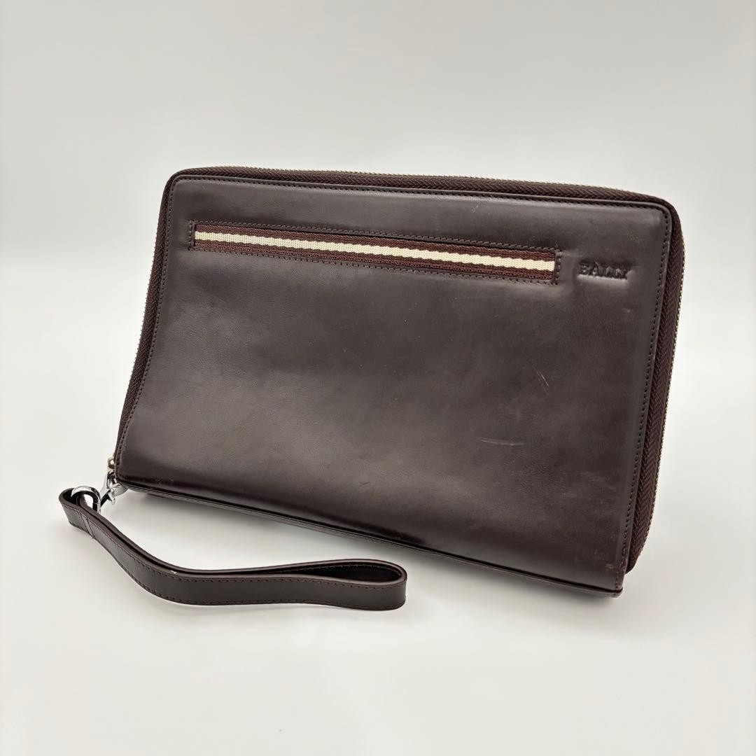 Authentic BALLY Leather Clutch Bag 16cm Brown Men’s Formal Accessory