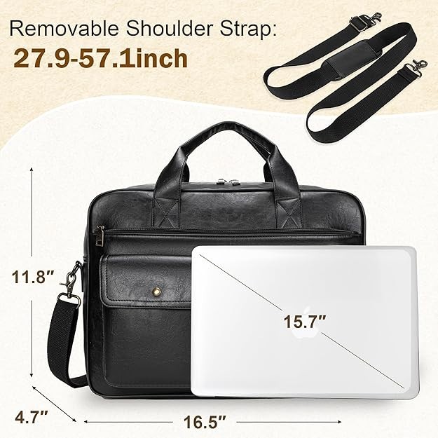 Leather Briefcase Men 15.6″ Laptop Bag Messenger Business Work Tote Waterproof