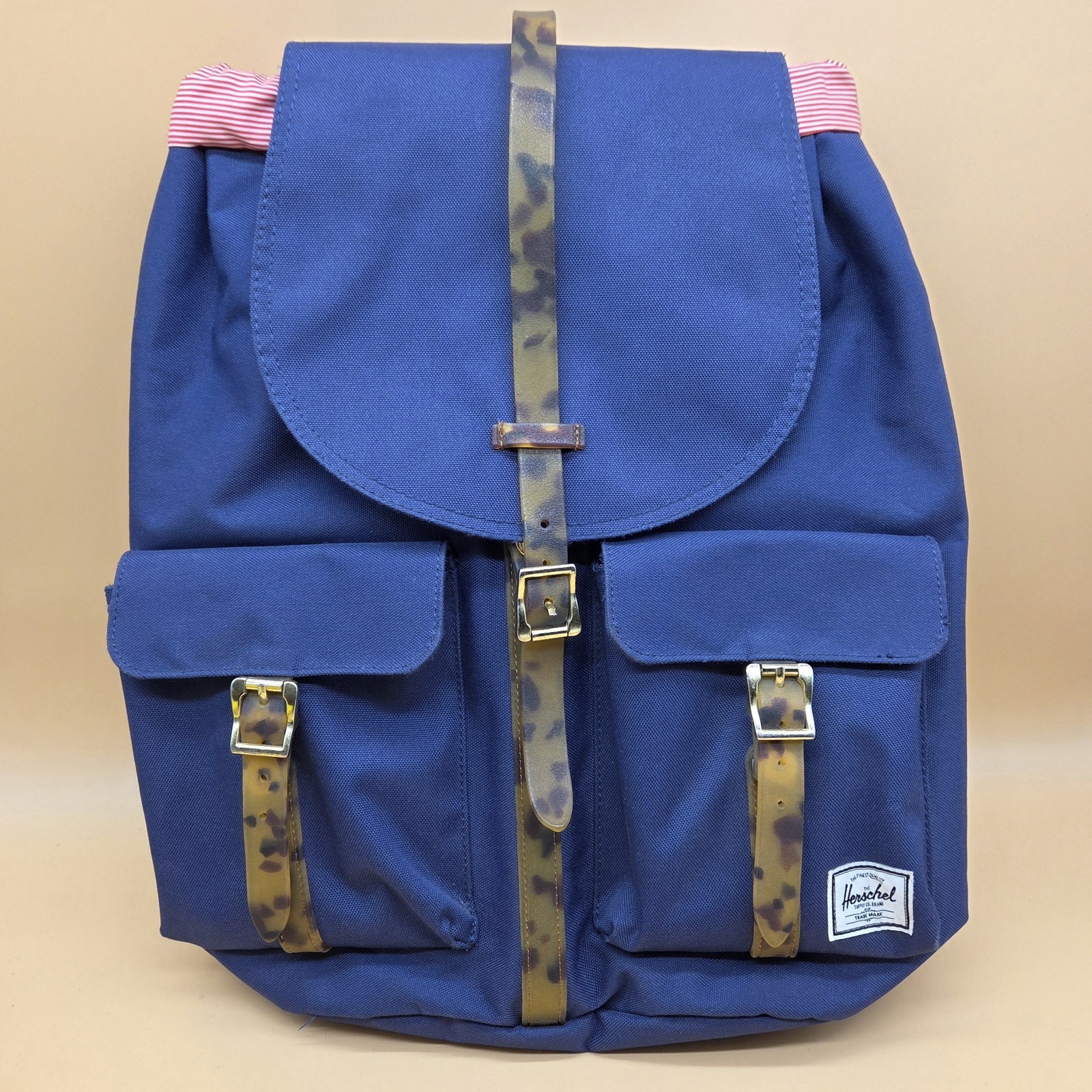 Herschel Supply Co Brand Navy Blue Animal Print Closures Red/Pink Strip Lining