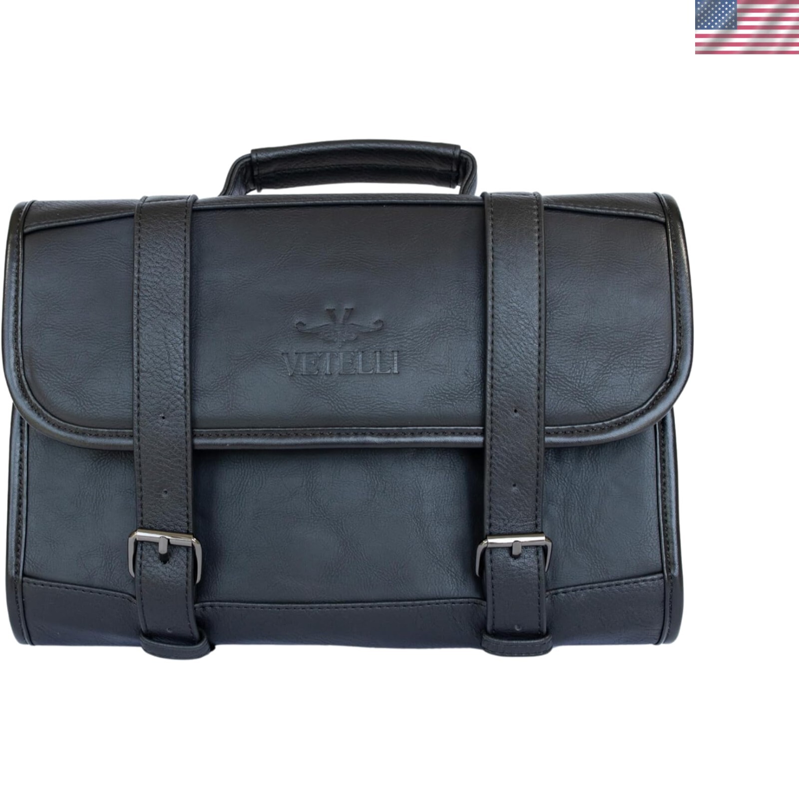 Luxurious Black PU Leather Toiletry Bag with 4 Compartments – Ideal for Travel
