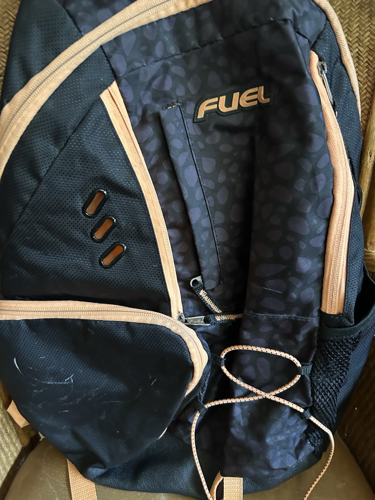 Fuel Unisex Backpack Gray Black Orange Zip Closure Adjustable Straps Pockets