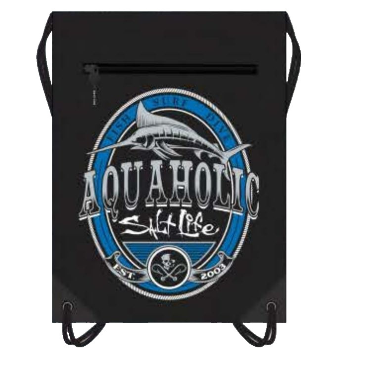 Salt Life Drawstring Backpack String Bag Sackpack Cinch with Zipper AQUAHOLIC