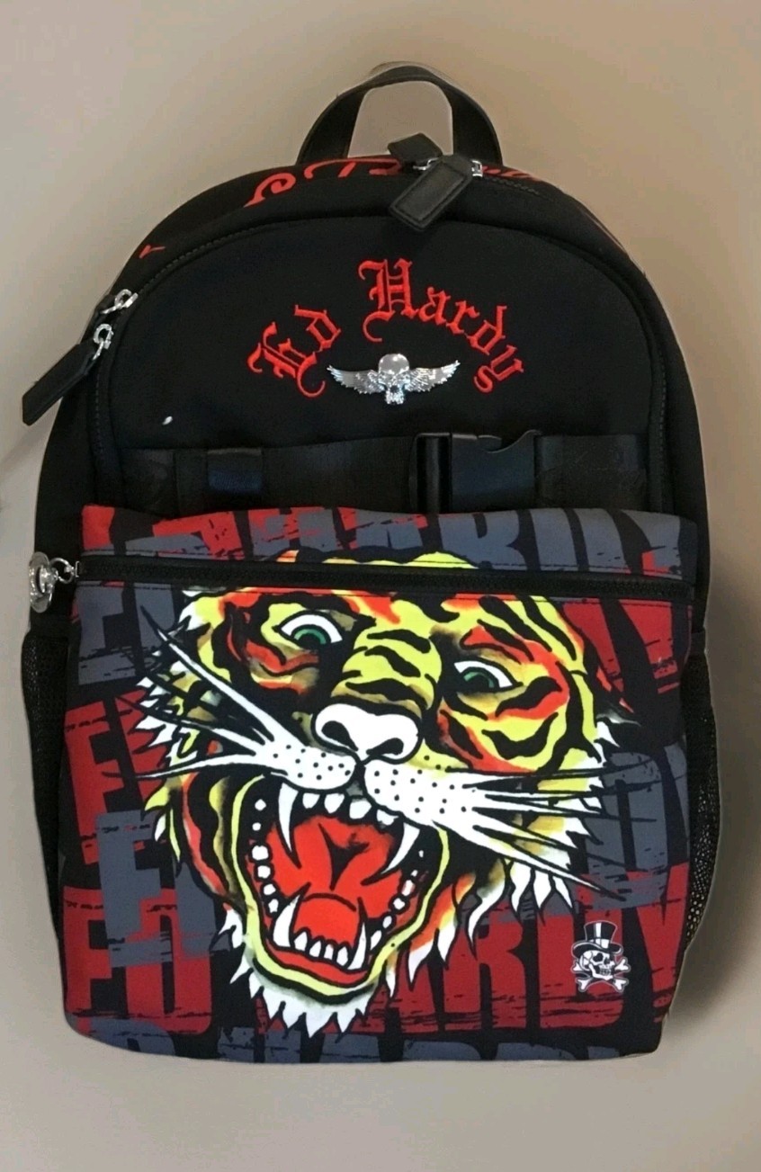 ED HARDY Black Backpack, Full Size, Tiger, New With Tags