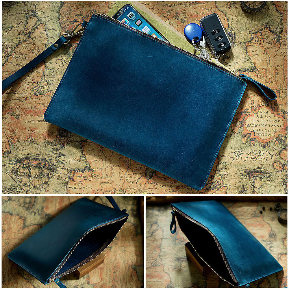 Men Genuine Leather Briefcase Wrist Clutch Wallet Organizer Tablet Bag For iPad